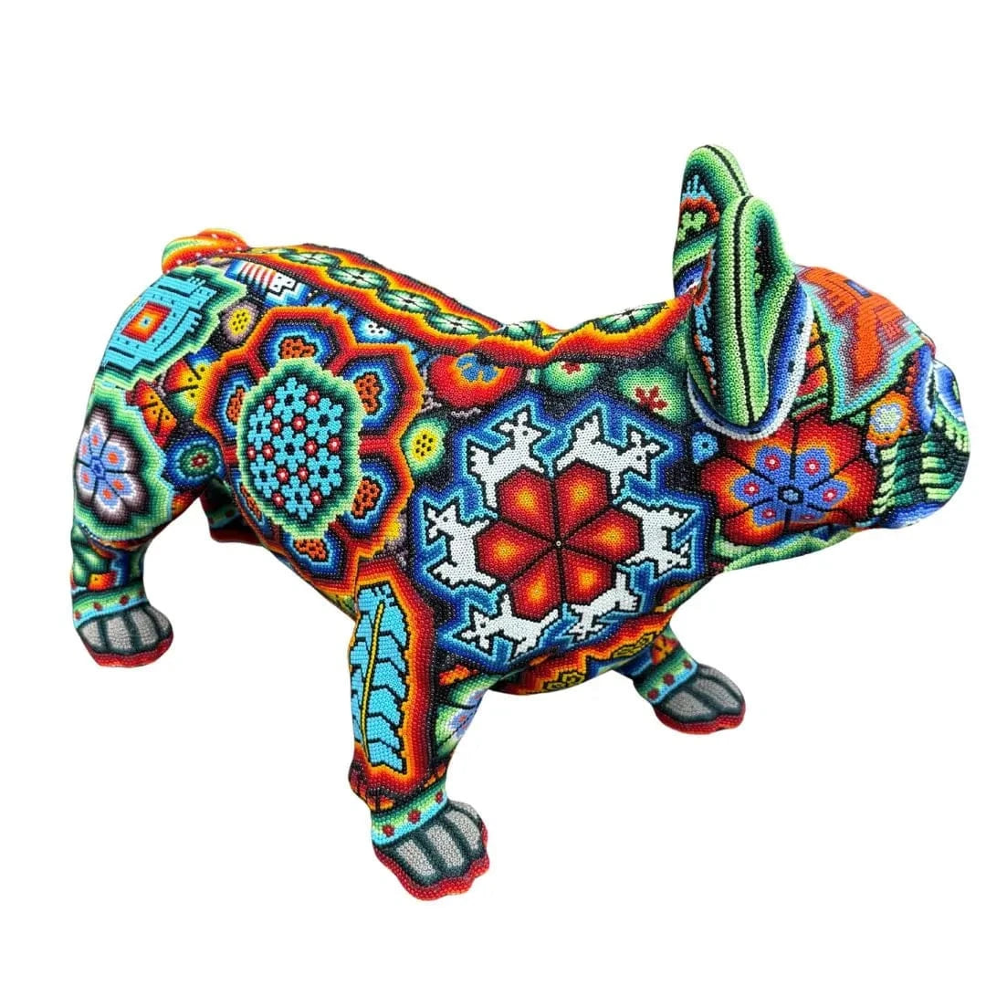 Huichol art decorated French Bulldog Sculpture