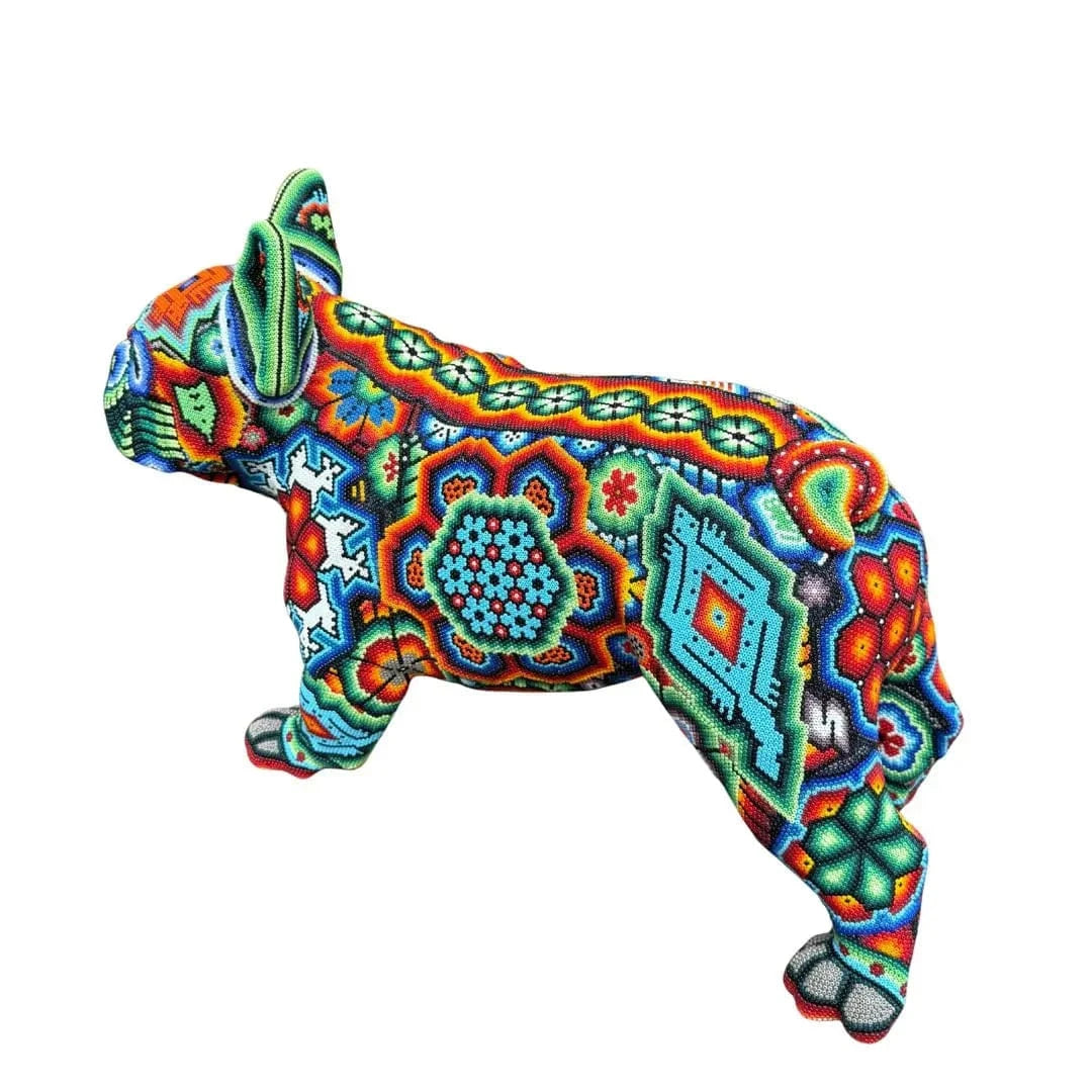 Huichol art decorated French Bulldog Sculpture