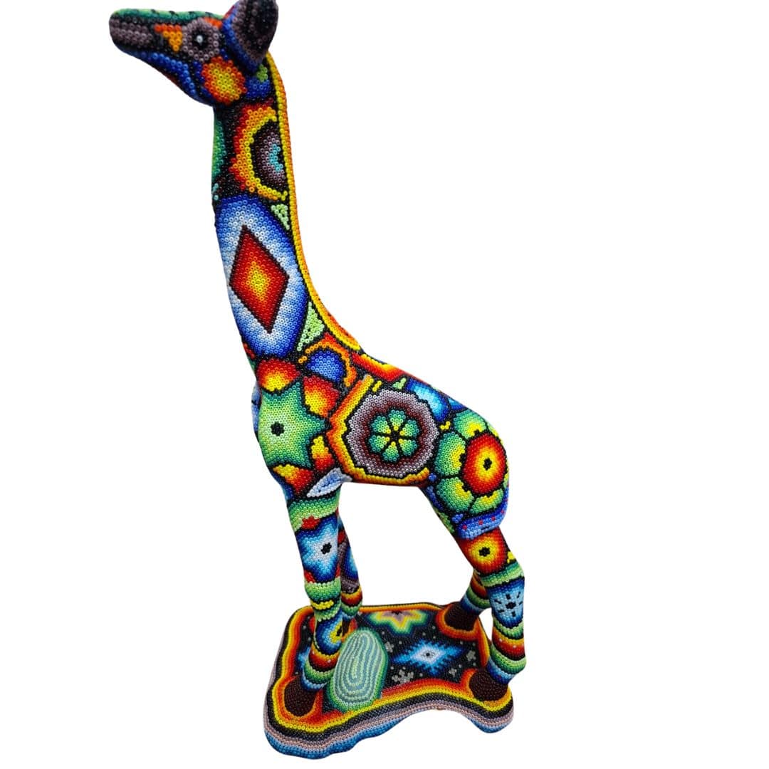 SOLD OUT — Huichol Beaded Giraffe Sculpture – Handmade Mexican Art | MEXOUL
