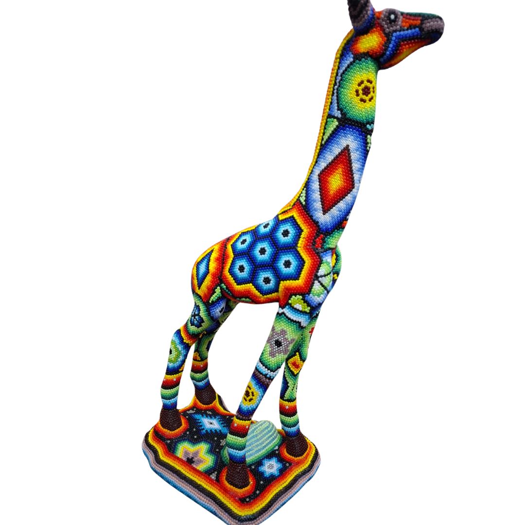 Huichol Beaded Giraffe Sculpture – Handmade Mexican Art | MEXOUL