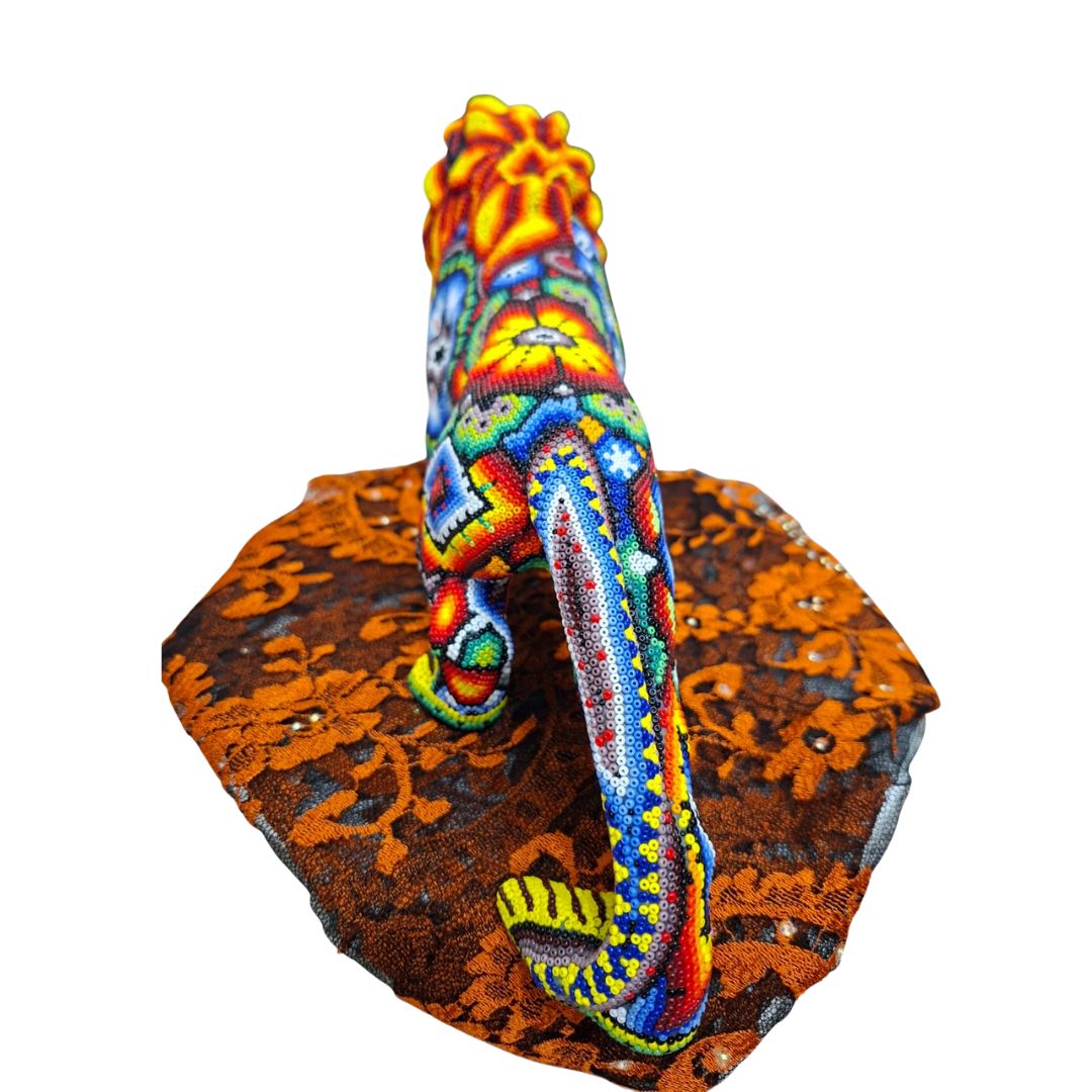 Huichol Lion Sculpture – Beaded Art from Mexico | MEXOUL