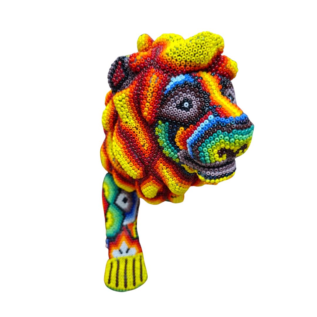 Huichol Lion Sculpture – Beaded Art from Mexico | MEXOUL