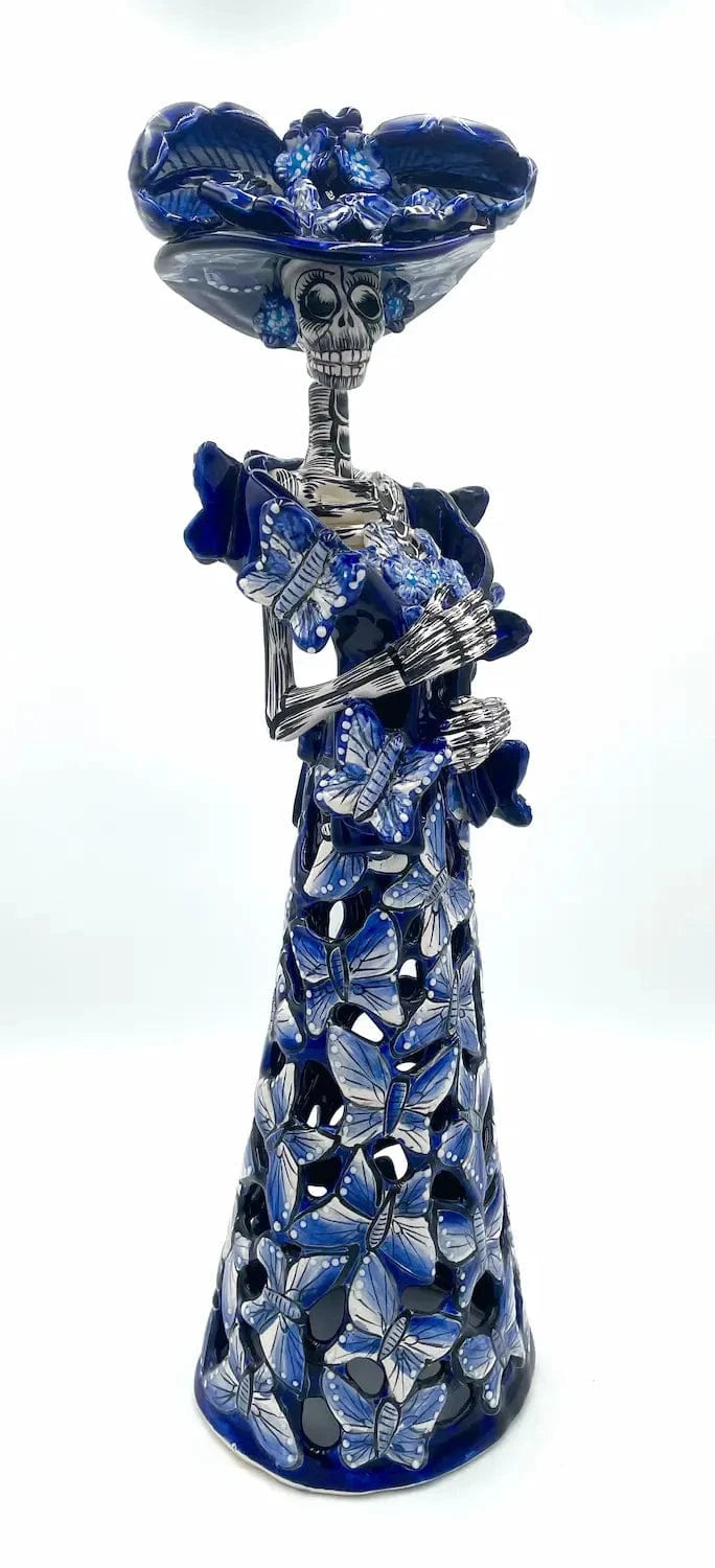 Mexoul Blue & White Talavera Catrina - Butterflies Dress