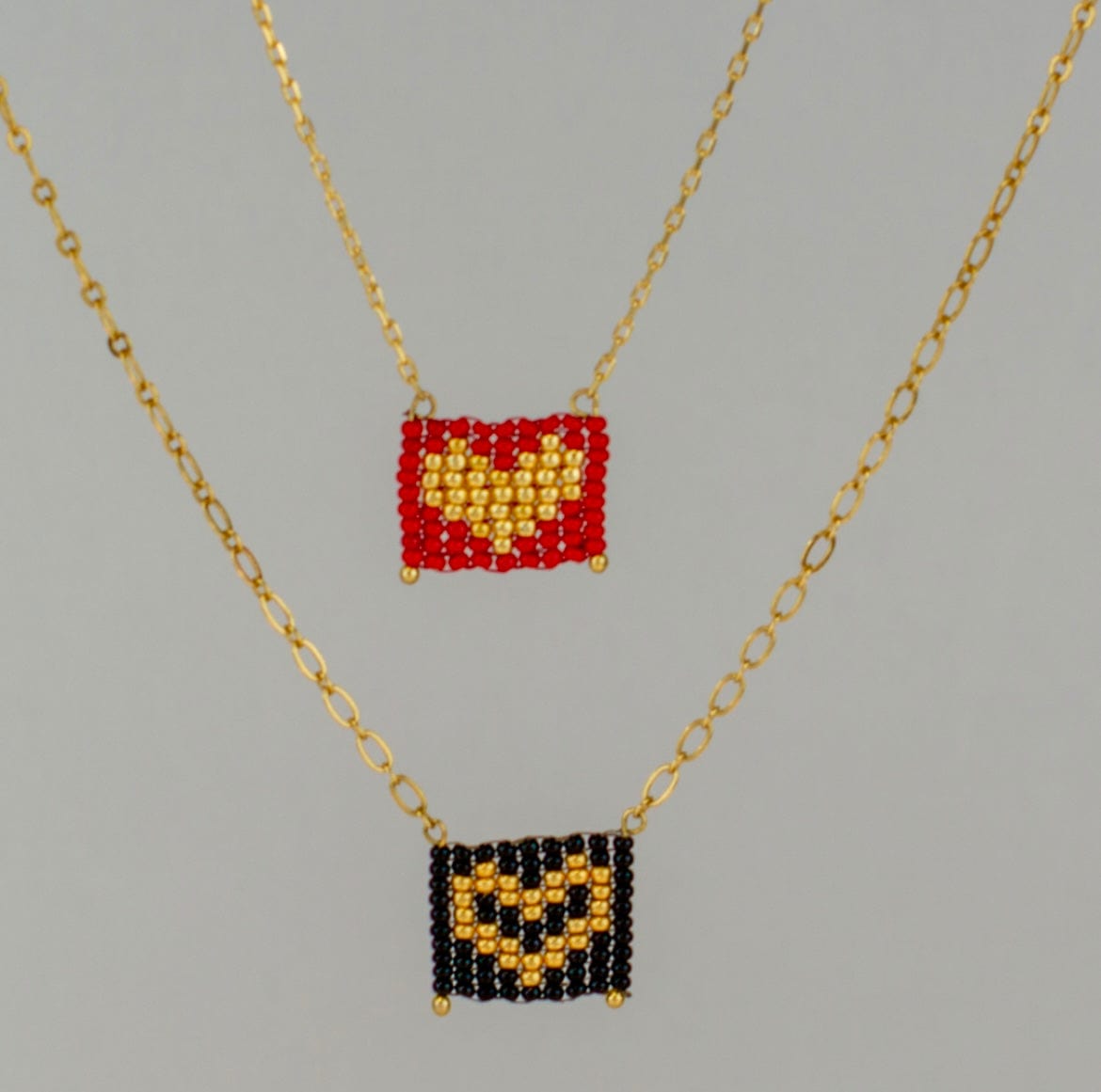 Mexoul Filled Heart / Black Hand woven Miyuki bead, Horizontal Heart necklace