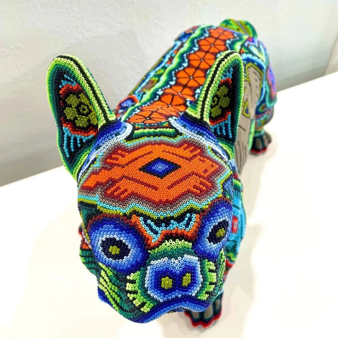 Mexoul French Bulldog Sculpture – Handcrafted with Huichol Art