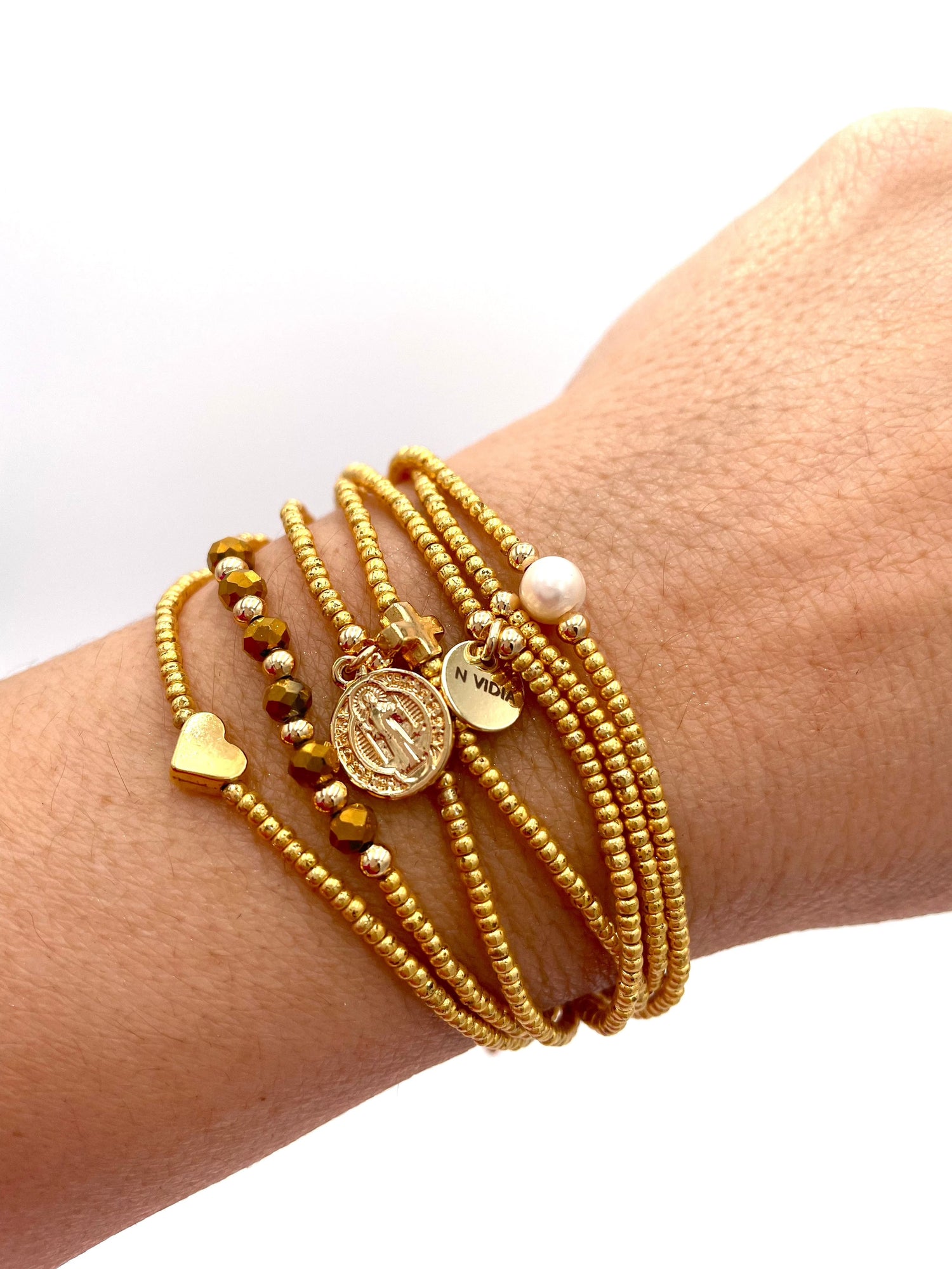 Mexoul Gold Handmade beaded 7 stran bracelet