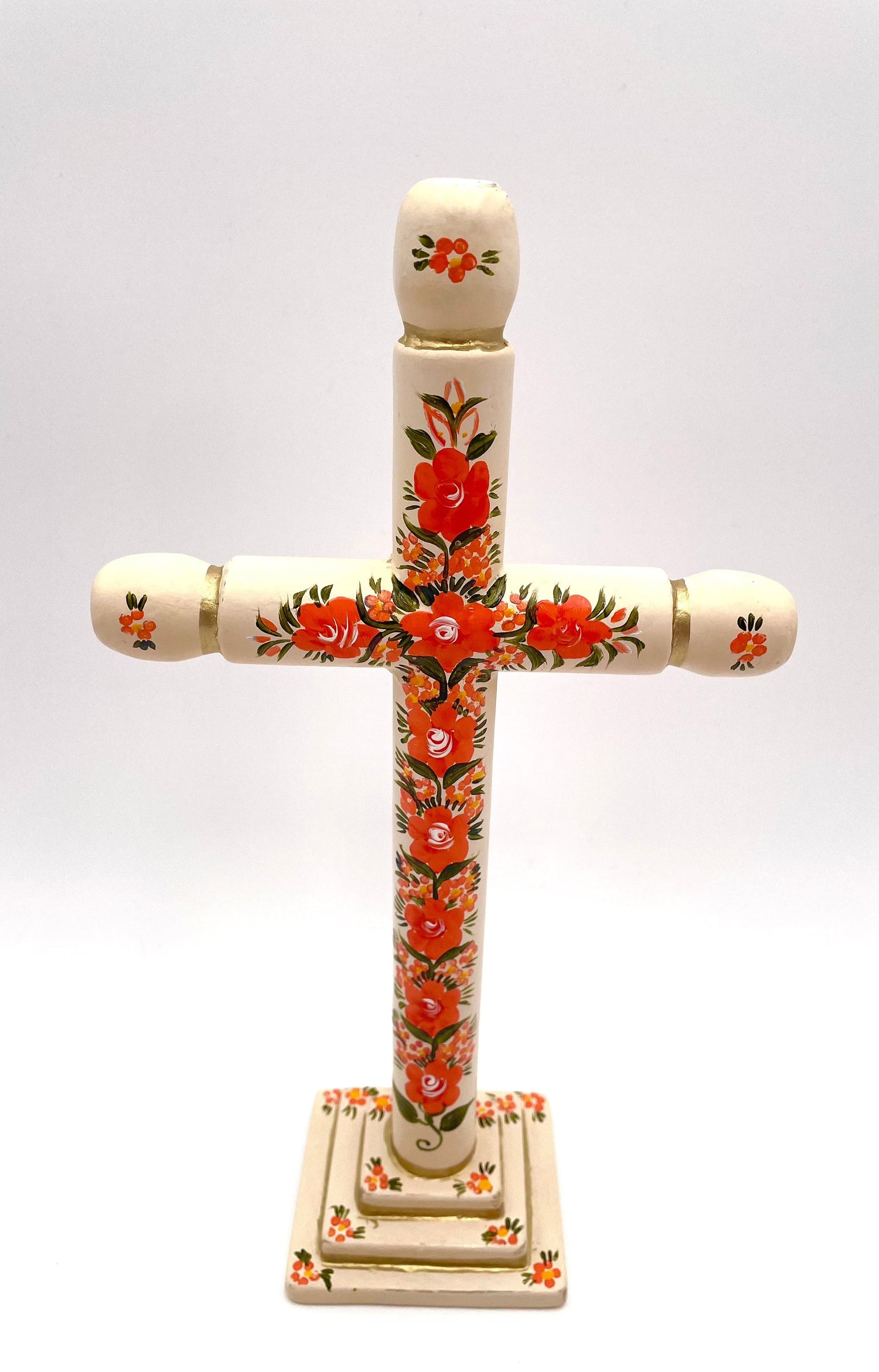 Mexoul Hand painted wood cross w/flowers (L)