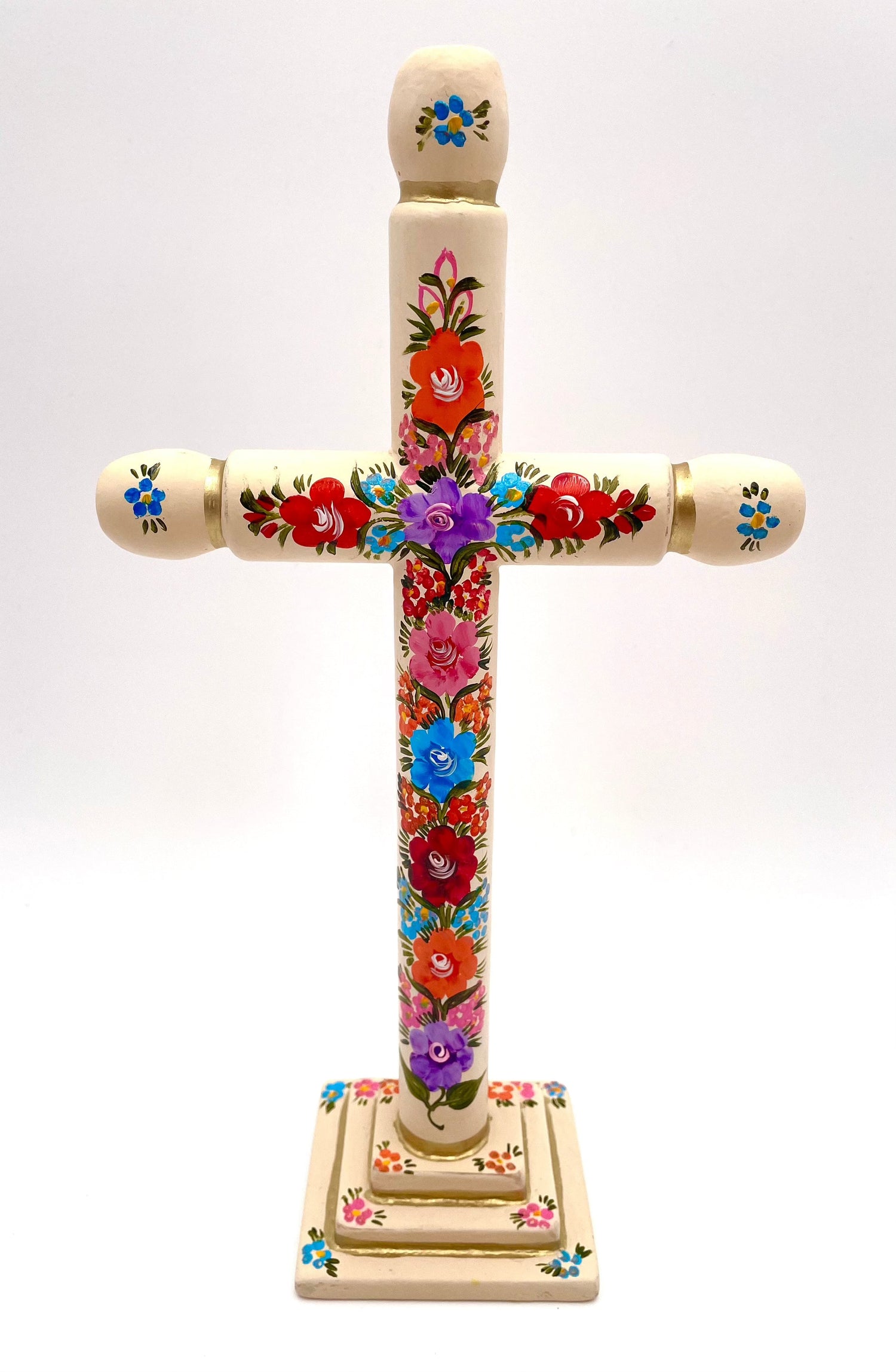 Mexoul Hand painted wood cross w/flowers (L)