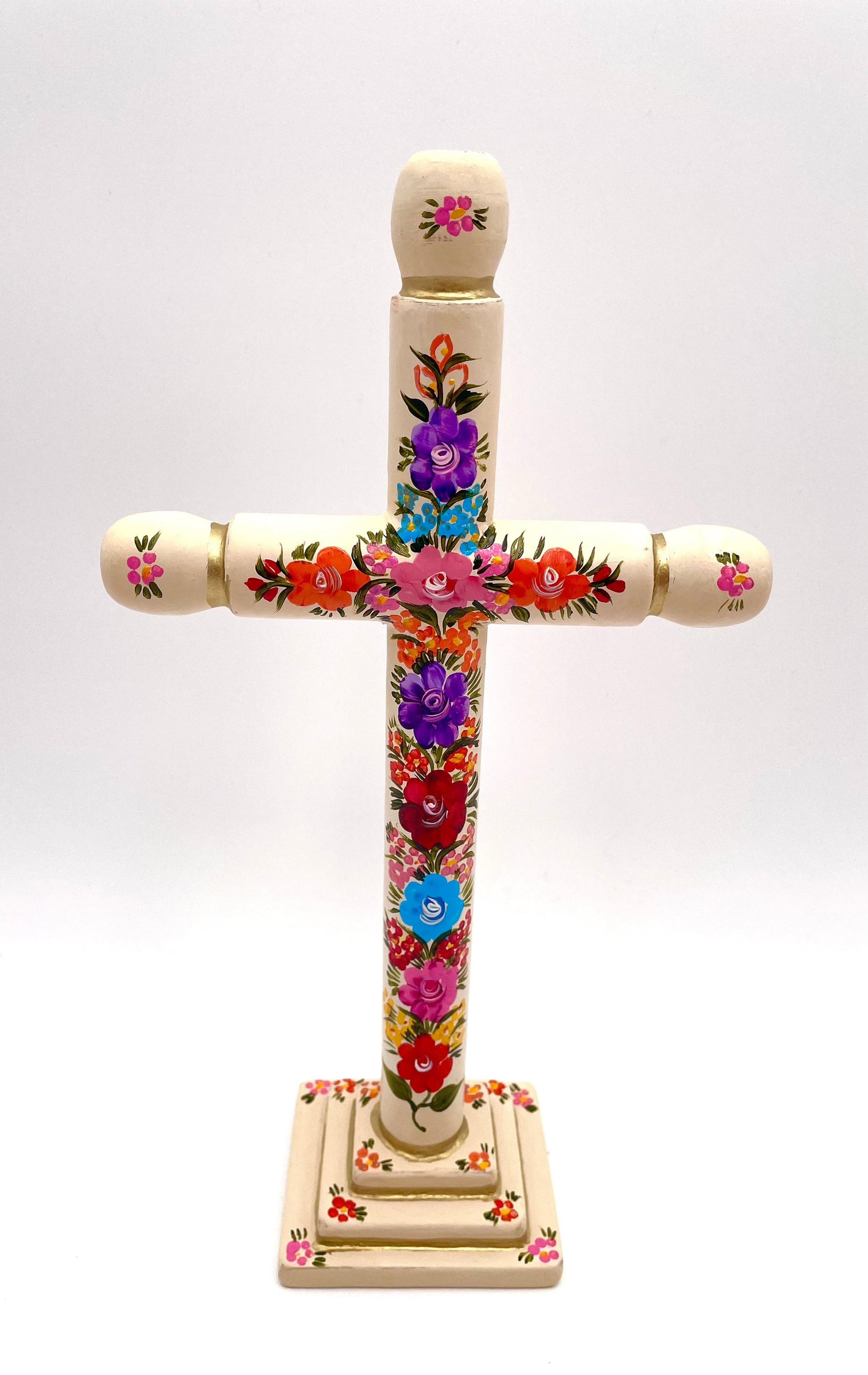 Mexoul Hand painted wood cross w/flowers (L)