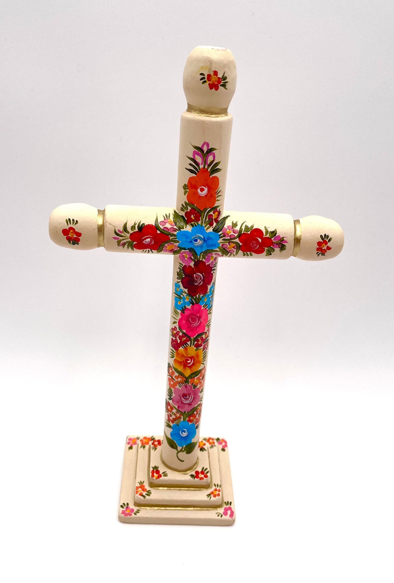 Mexoul Hand painted wood cross w/flowers (L)