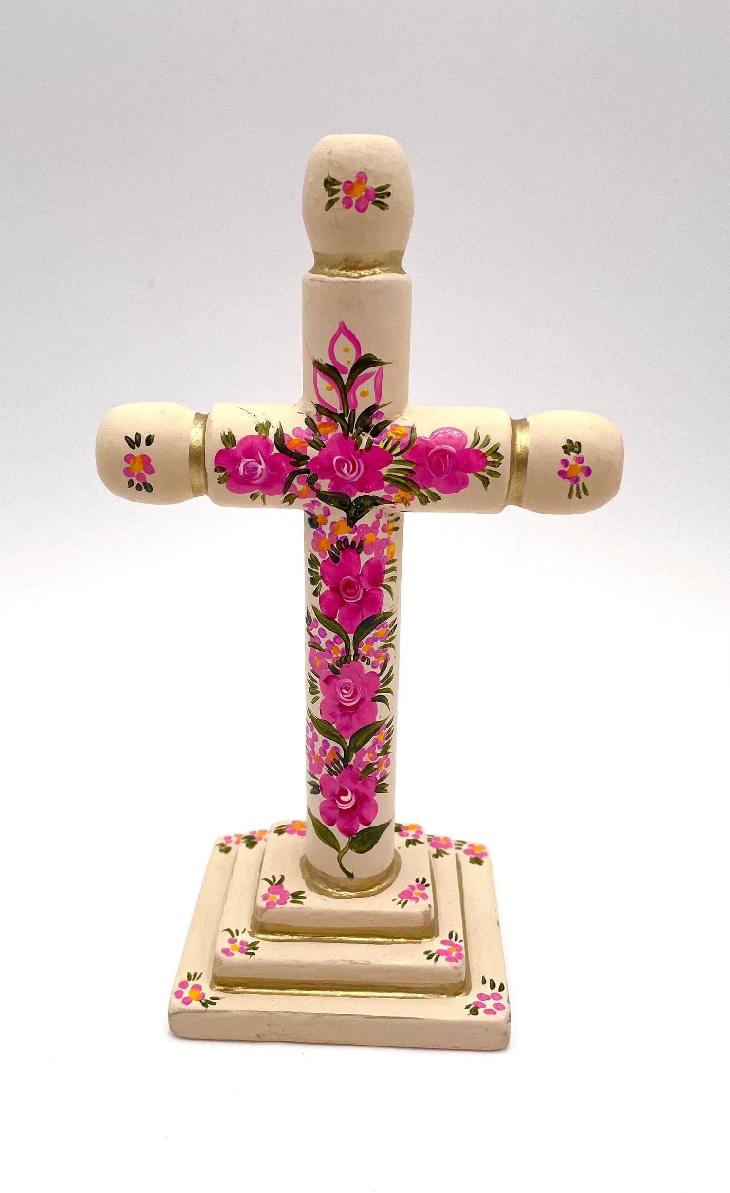 Mexoul Hand painted wood cross w/flowers (S)