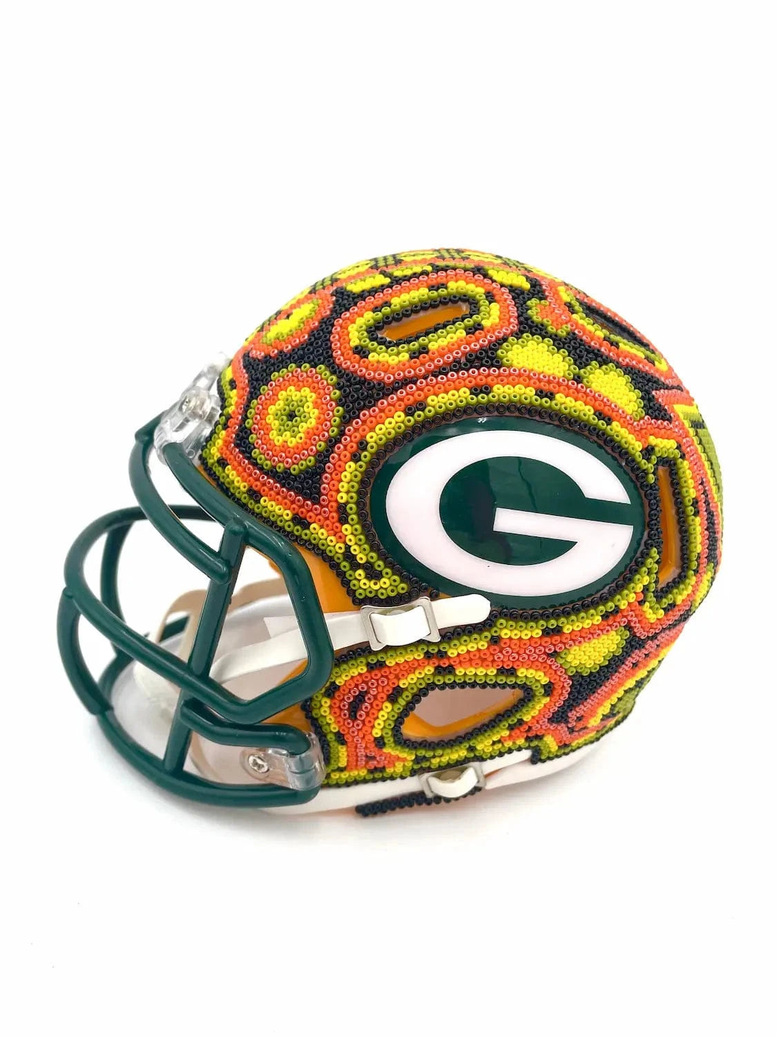 Mexoul Mini NFL Helmet – Green Bay Packers – Huichol Beaded Art – Ready to Ship