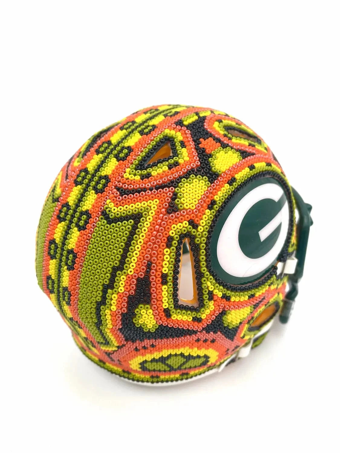 Mexoul Mini NFL Helmet – Green Bay Packers – Huichol Beaded Art – Ready to Ship