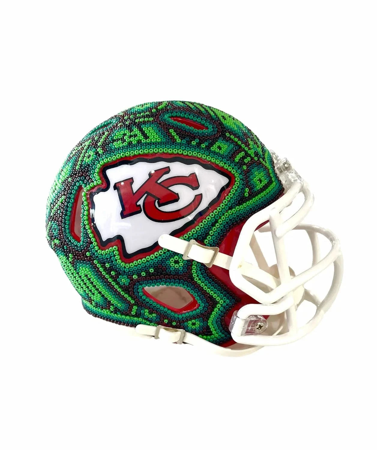 Mexoul Mini NFL Helmet – Kansas City Chiefs – Huichol Beaded Art – Ready to Ship (GREEN)