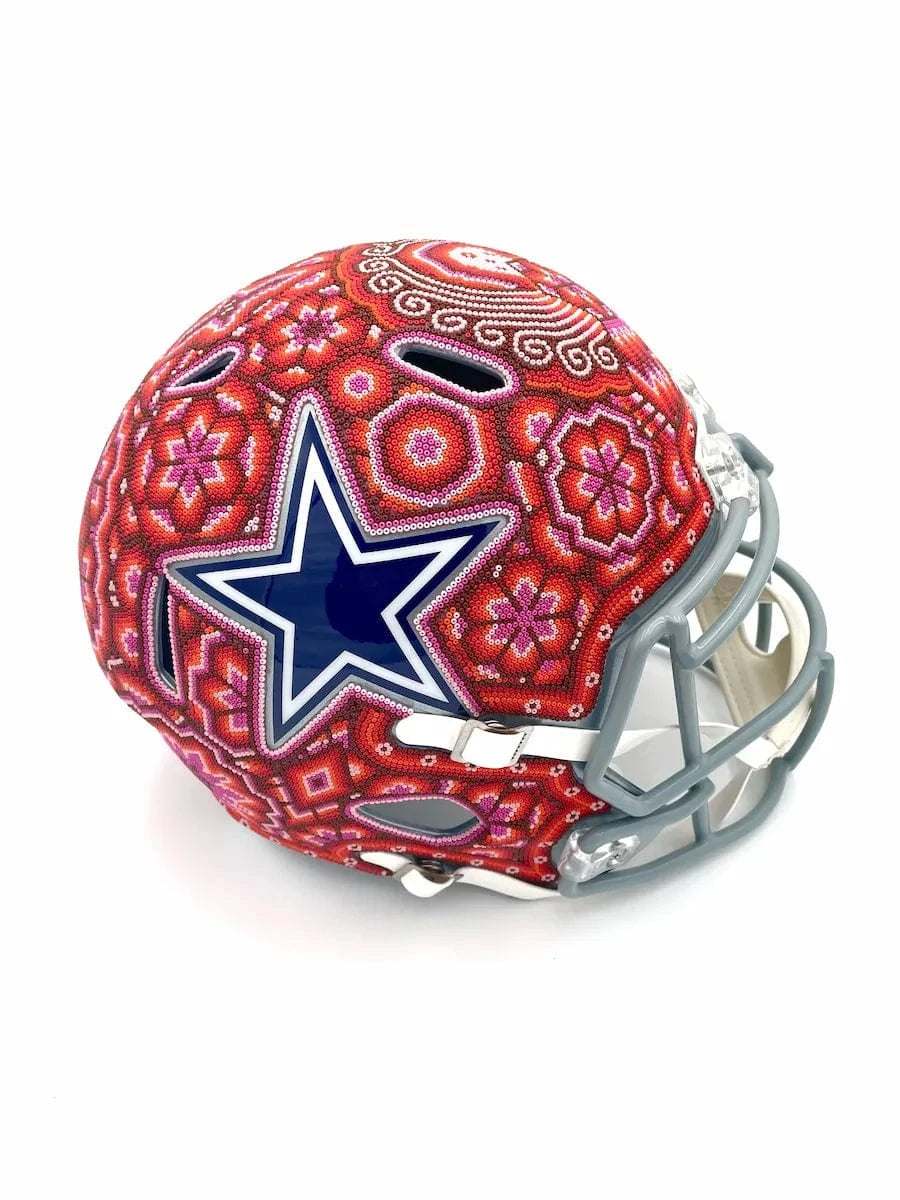Mexoul NFL Helmet – Dallas Cowboys – Full Size – Huichol Beaded Art – Ready to Ship (RED-WHITE)
