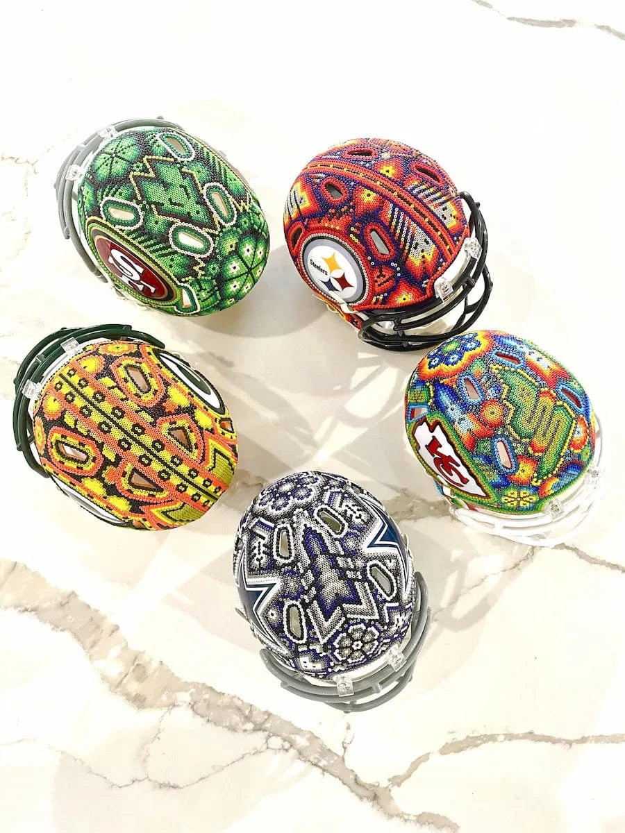 Mexoul NFL Helmet – Full Size – Custom Team – Huichol Beaded Art – Handmade Collectible