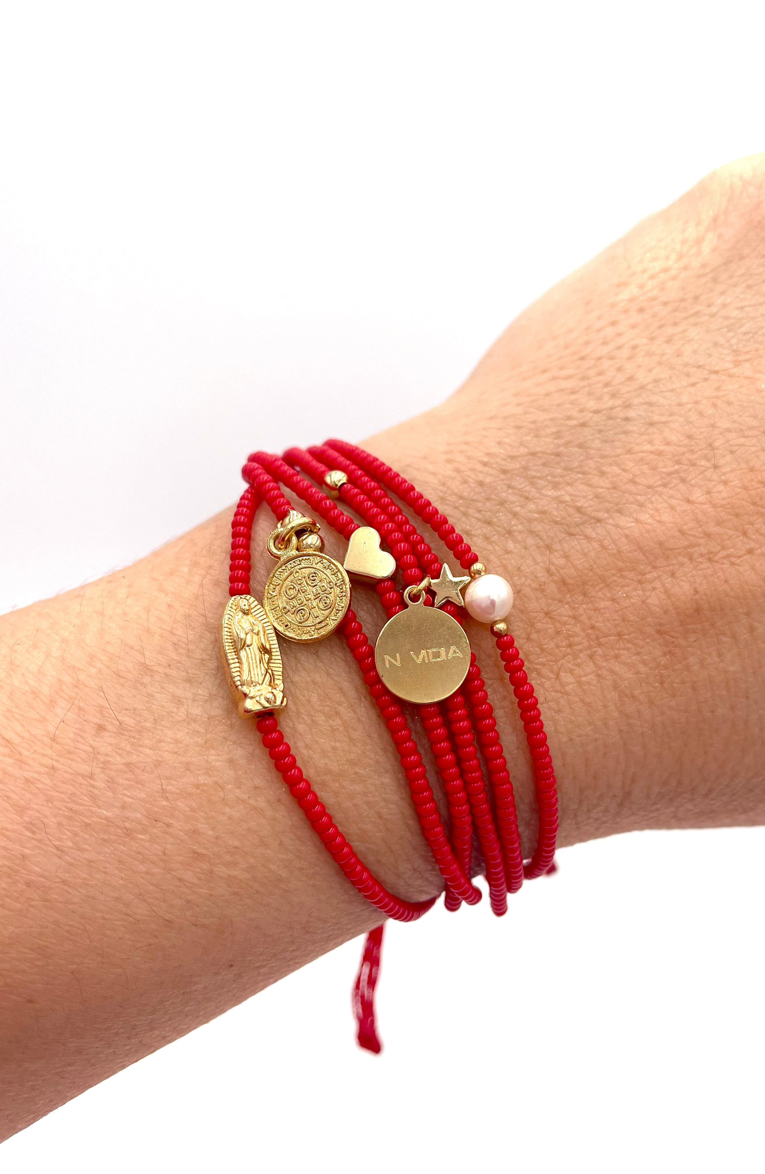 Mexoul Red Handmade beaded 7 stran bracelet