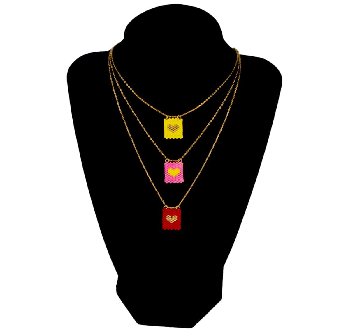 Mexoul Red mate Hand woven Miyuki Delica bead, Vertical Heart necklace