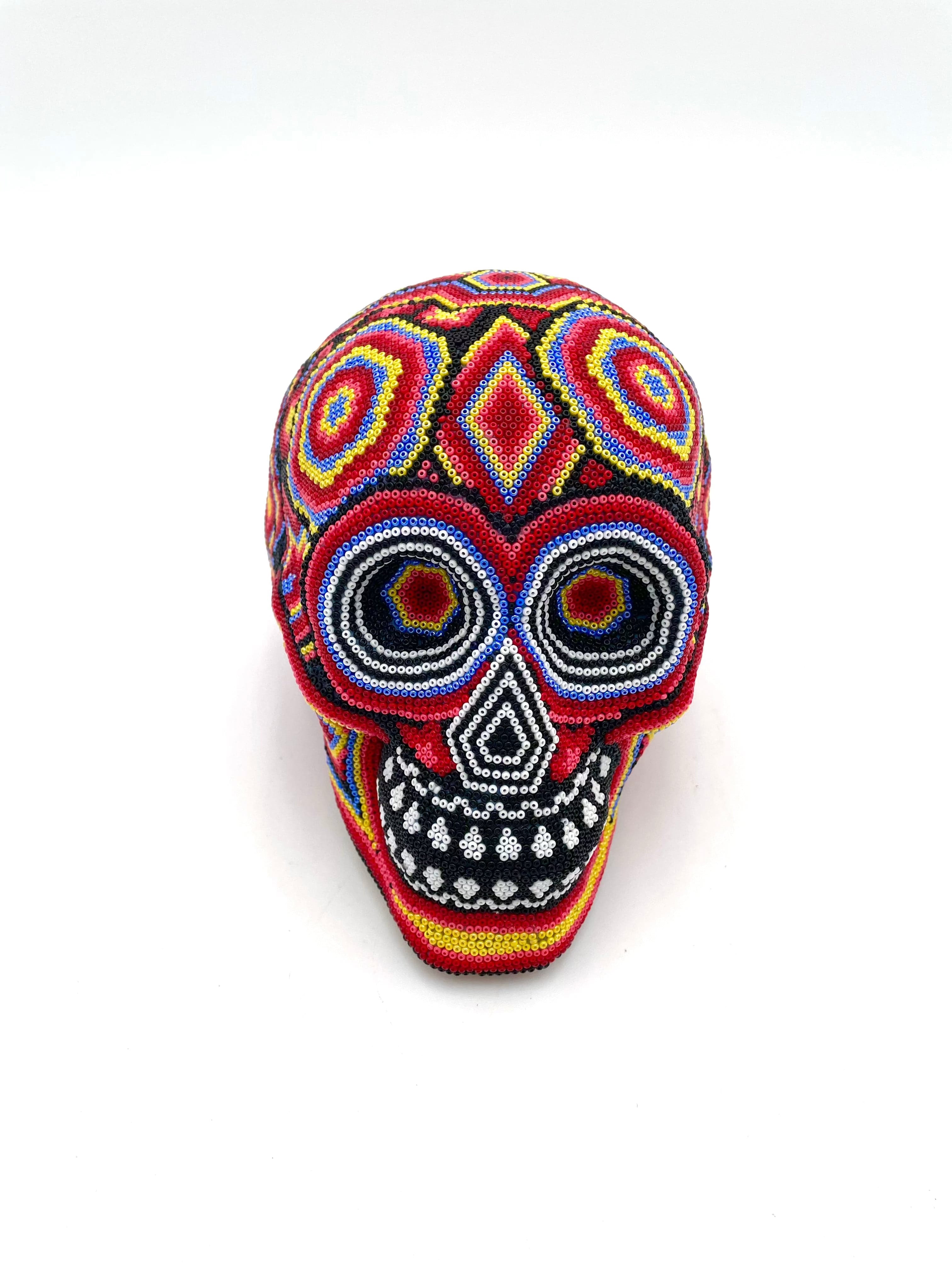 Mexoul RED YELLOW BLUE Huichol art skull