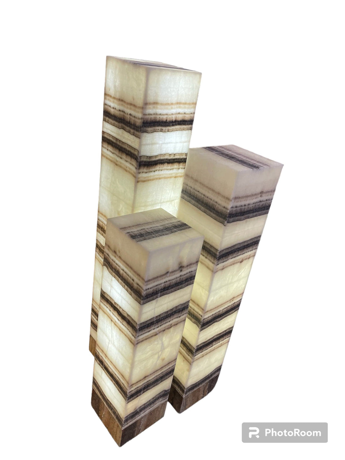 Mexoul Square Brown Stripes Onyx 3 Lamp set