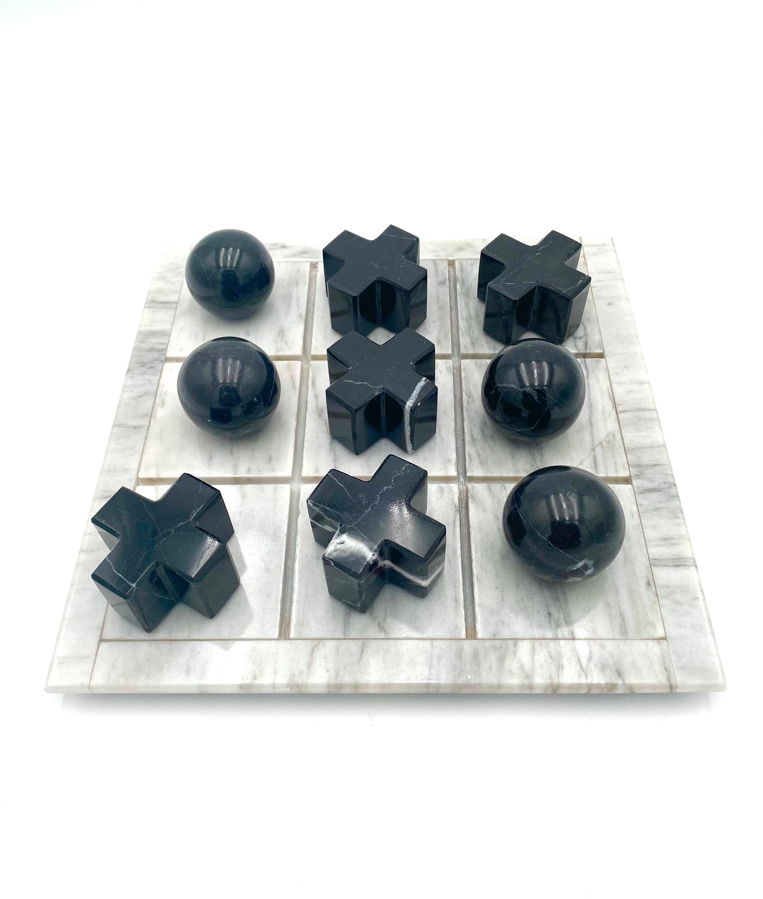 Mexoul White Board with Black Pieces Marble 3D Tic tac toe set