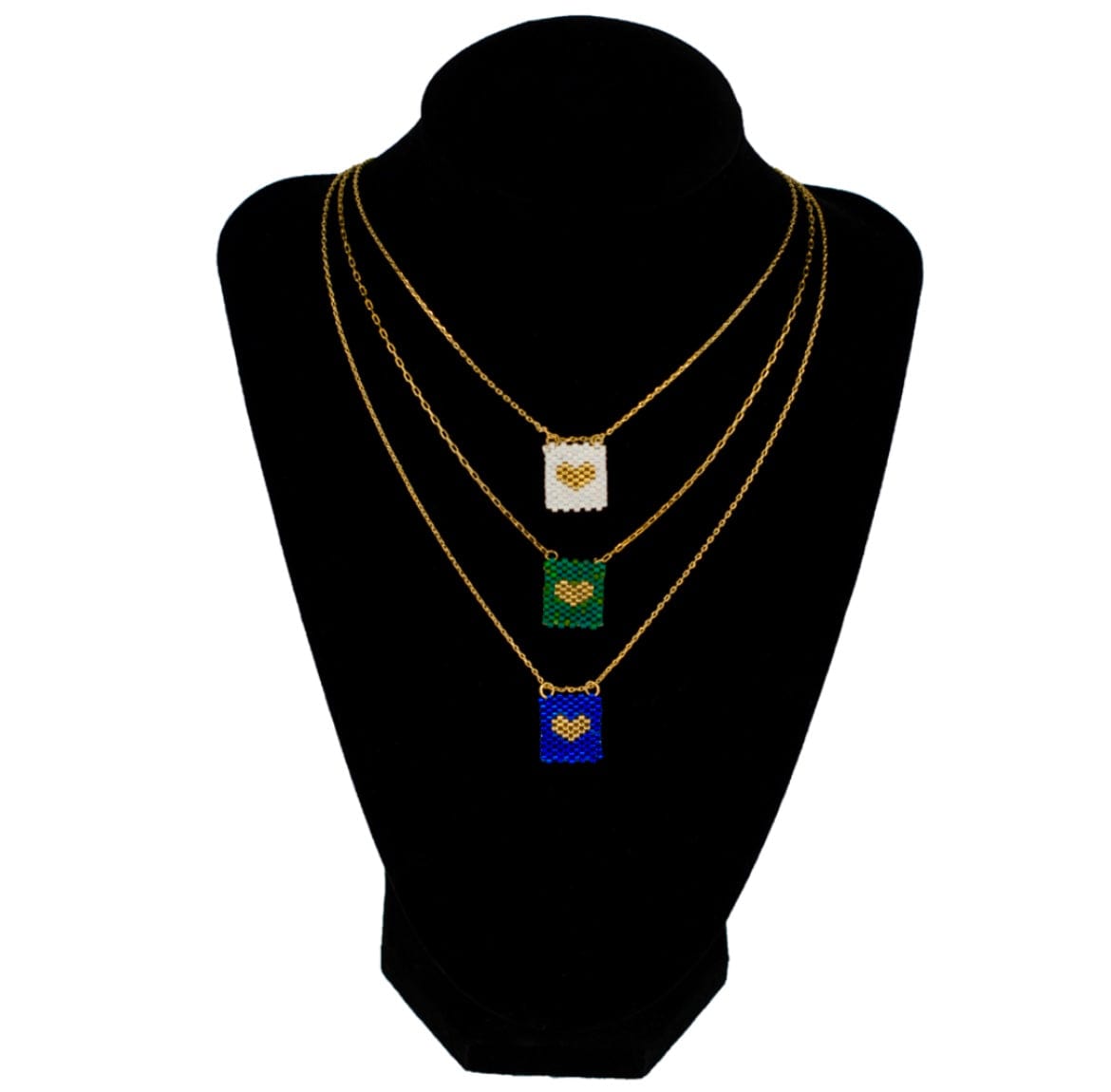 Mexoul White Hand woven Miyuki Delica bead, Vertical Heart necklace