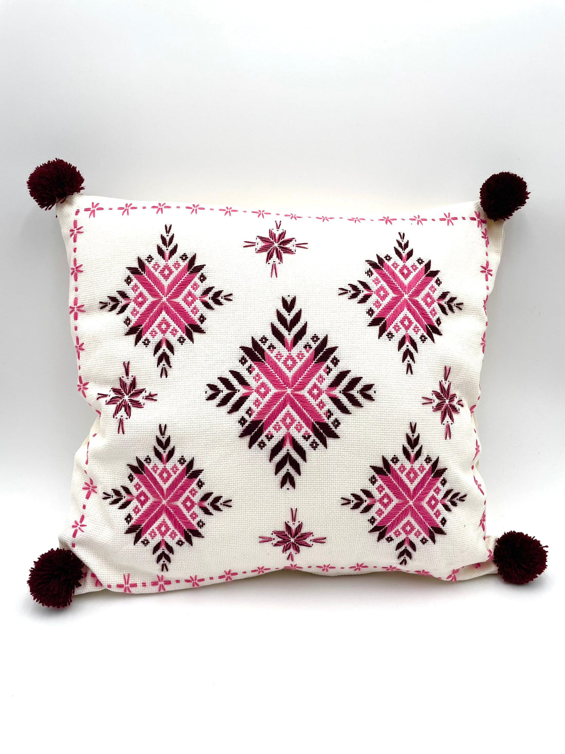 Mexoul White with Pink and Black Embroidered cushions