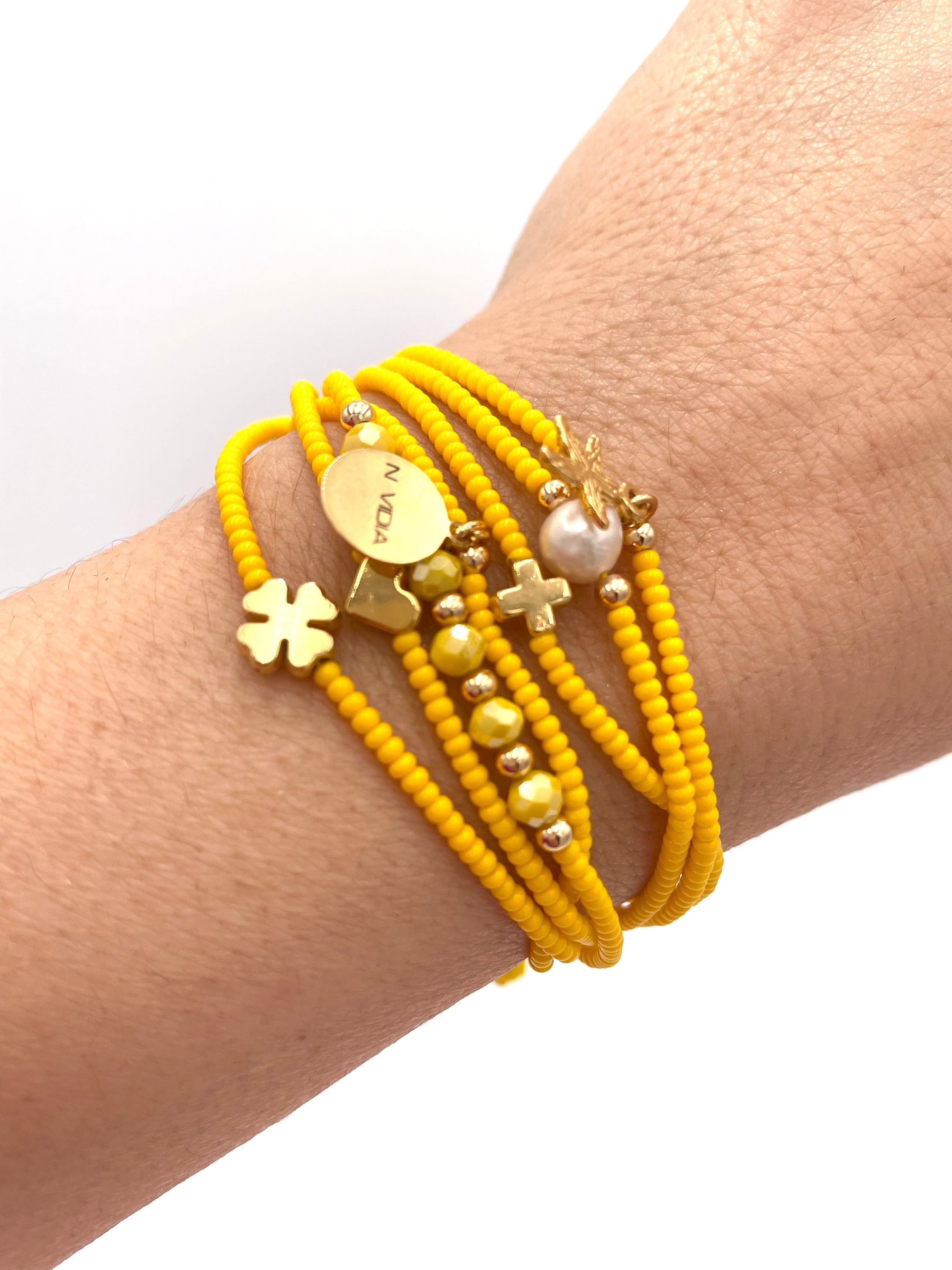 Mexoul Yellow Handmade beaded 7 stran bracelet