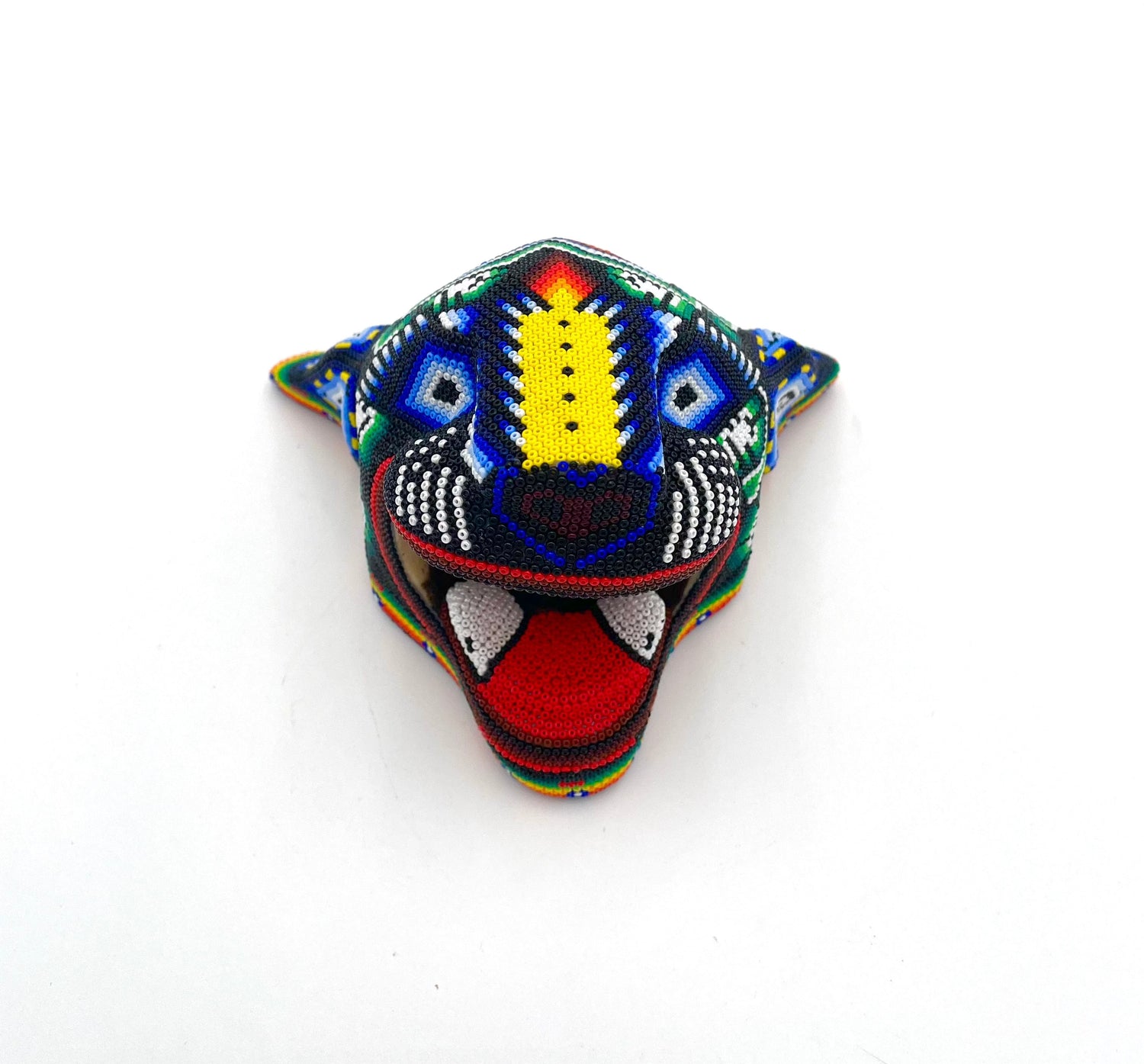 Mexoul YELLOW NOSE Huichol art jaguar head