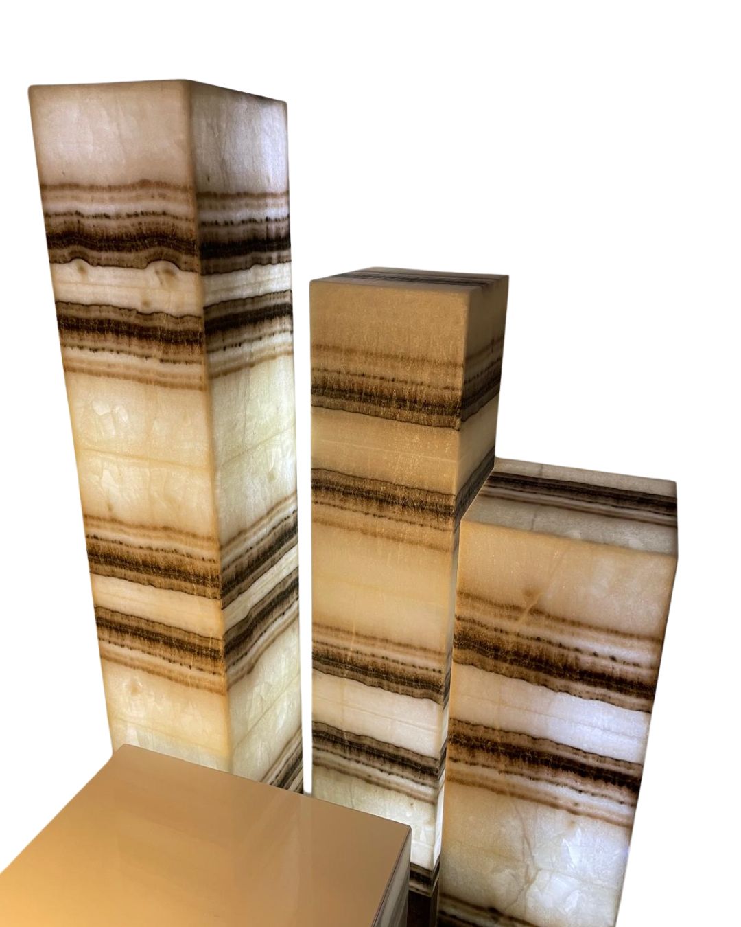Desert Stripe Onyx Lamp Set (3 Pieces) – Handcrafted Natural Stone Lighting
