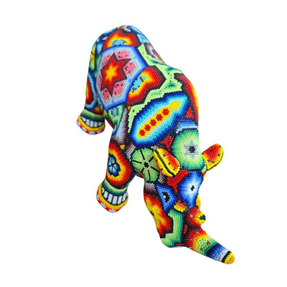 Huichol Beaded Rhino Sculpture – Large Handmade Mexican Art | MEXOUL