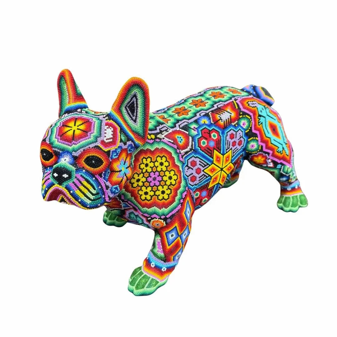 French Bulldog Sculpture – Handcrafted with Huichol Art