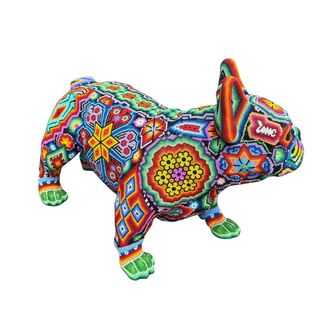 French Bulldog Sculpture – Handcrafted with Huichol Art