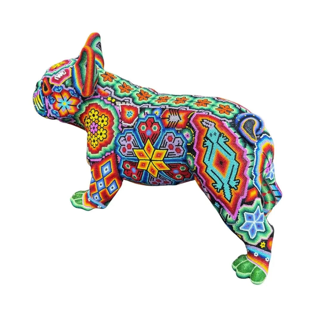French Bulldog Sculpture – Handcrafted with Huichol Art