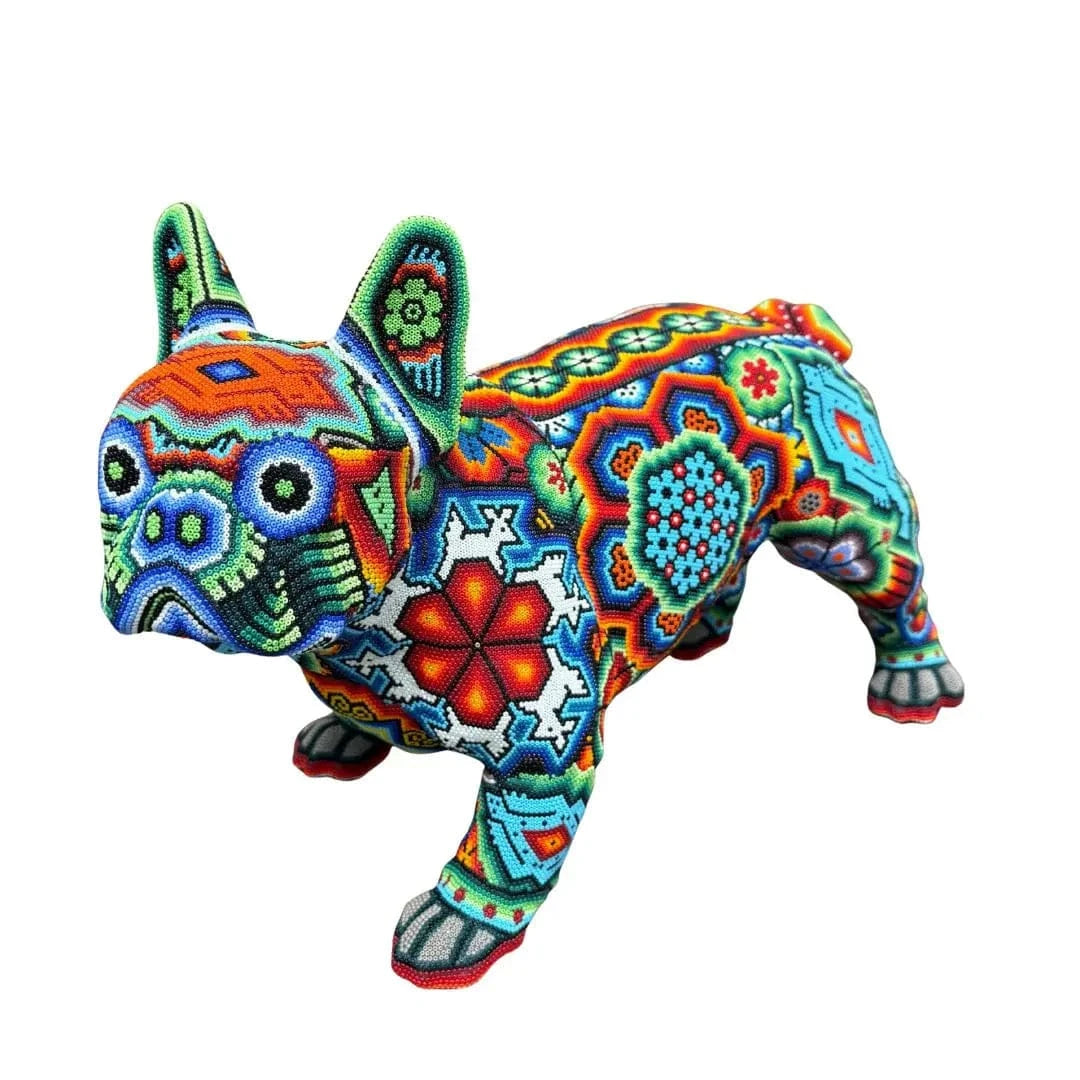 Huichol art decorated French Bulldog Sculpture