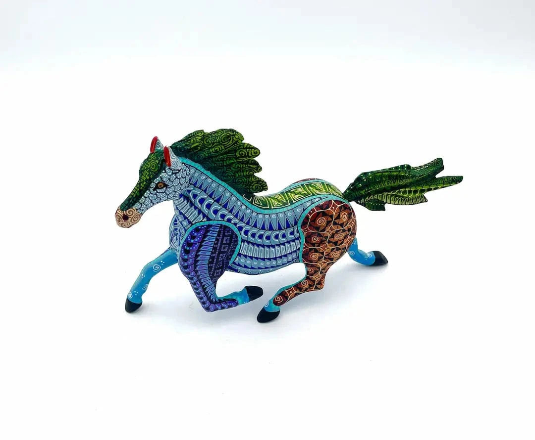 Green - Blue Horse Alebrije – Hand-carved Oaxacan Art
