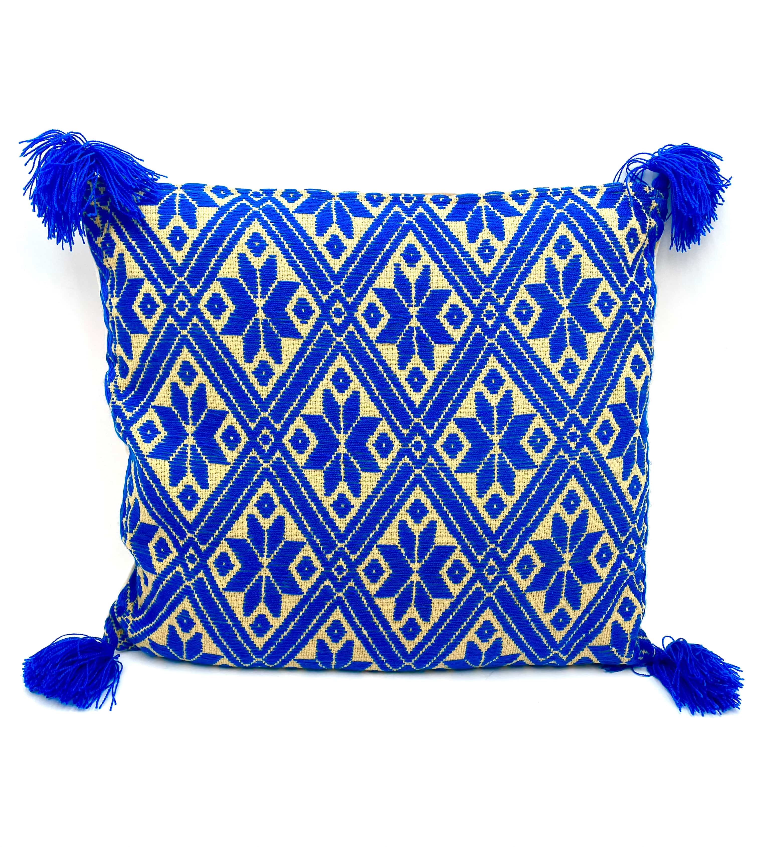 Mexoul Beige Royal Blue Double Stripes Embroidered cushions