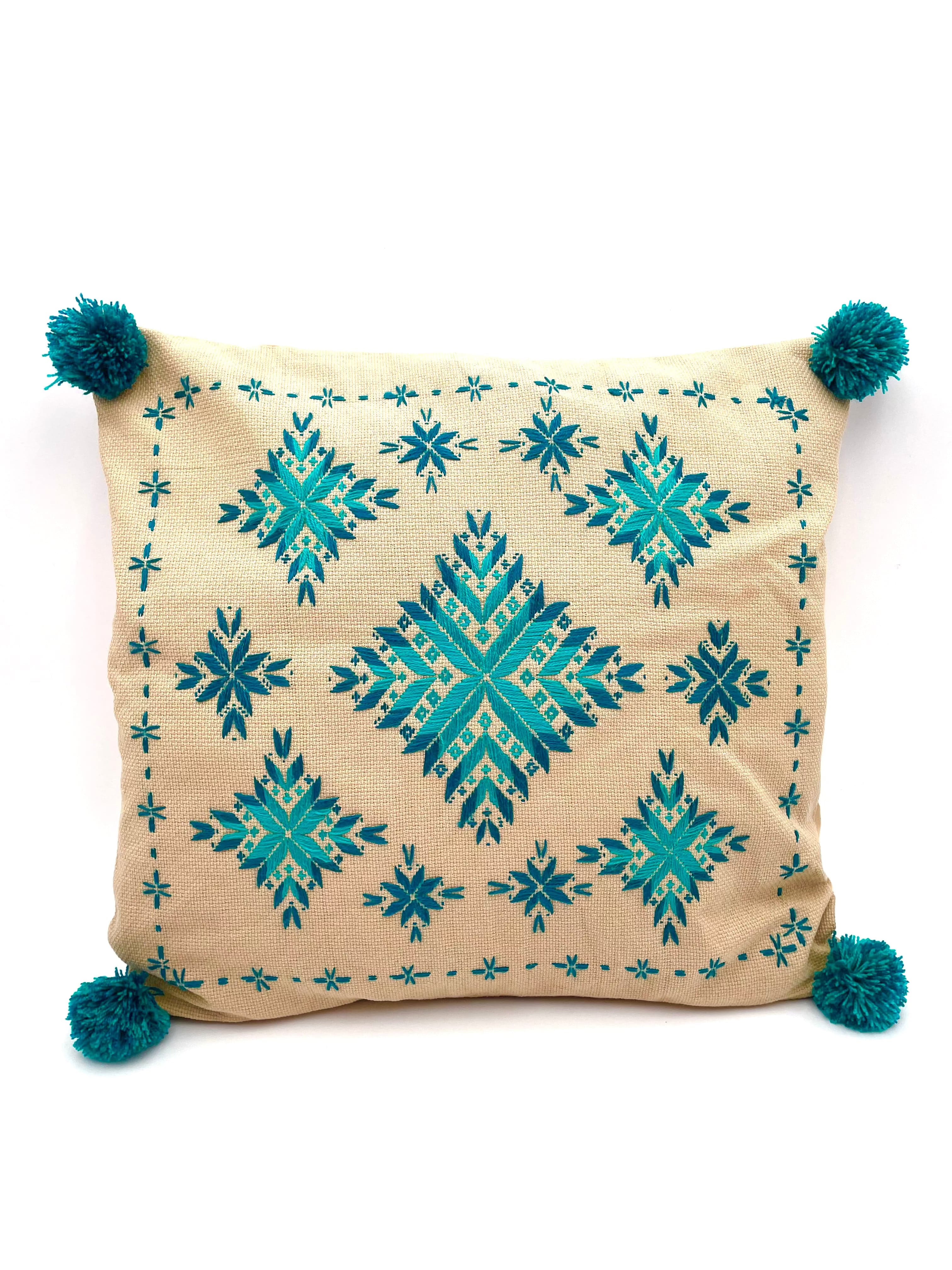 Mexoul Beige Turquoise Embroidered cushions