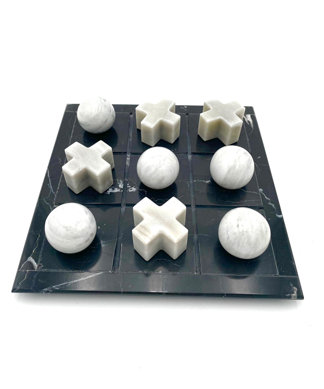 Mexoul Black Board with White Pieces Marble 3D Tic tac toe set