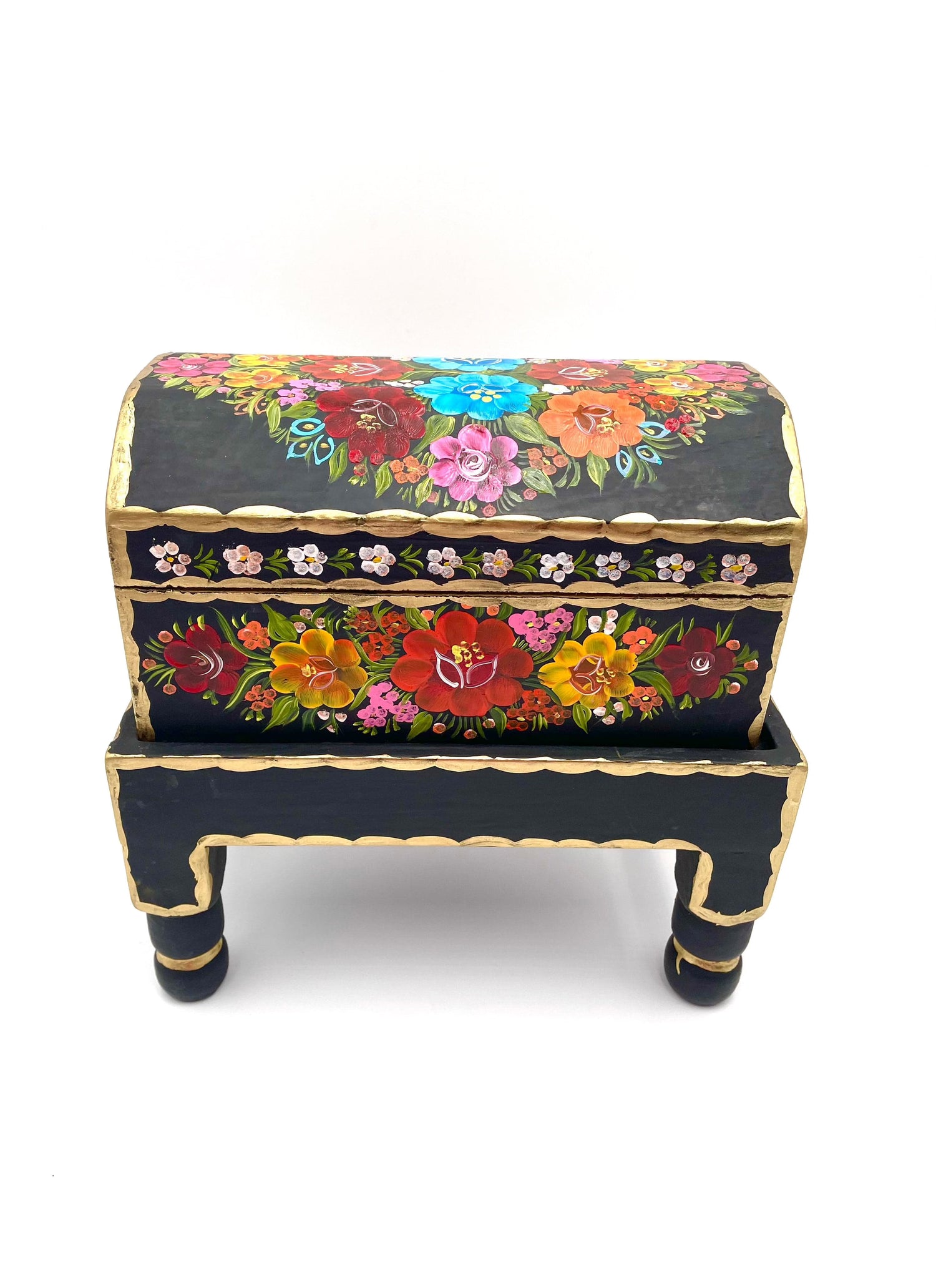 Mexoul Black wood trunk with flowers (S)