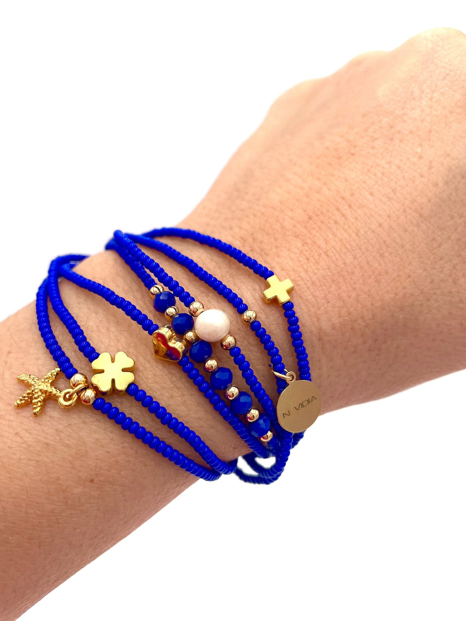 Mexoul Blue Handmade beaded 7 stran bracelet