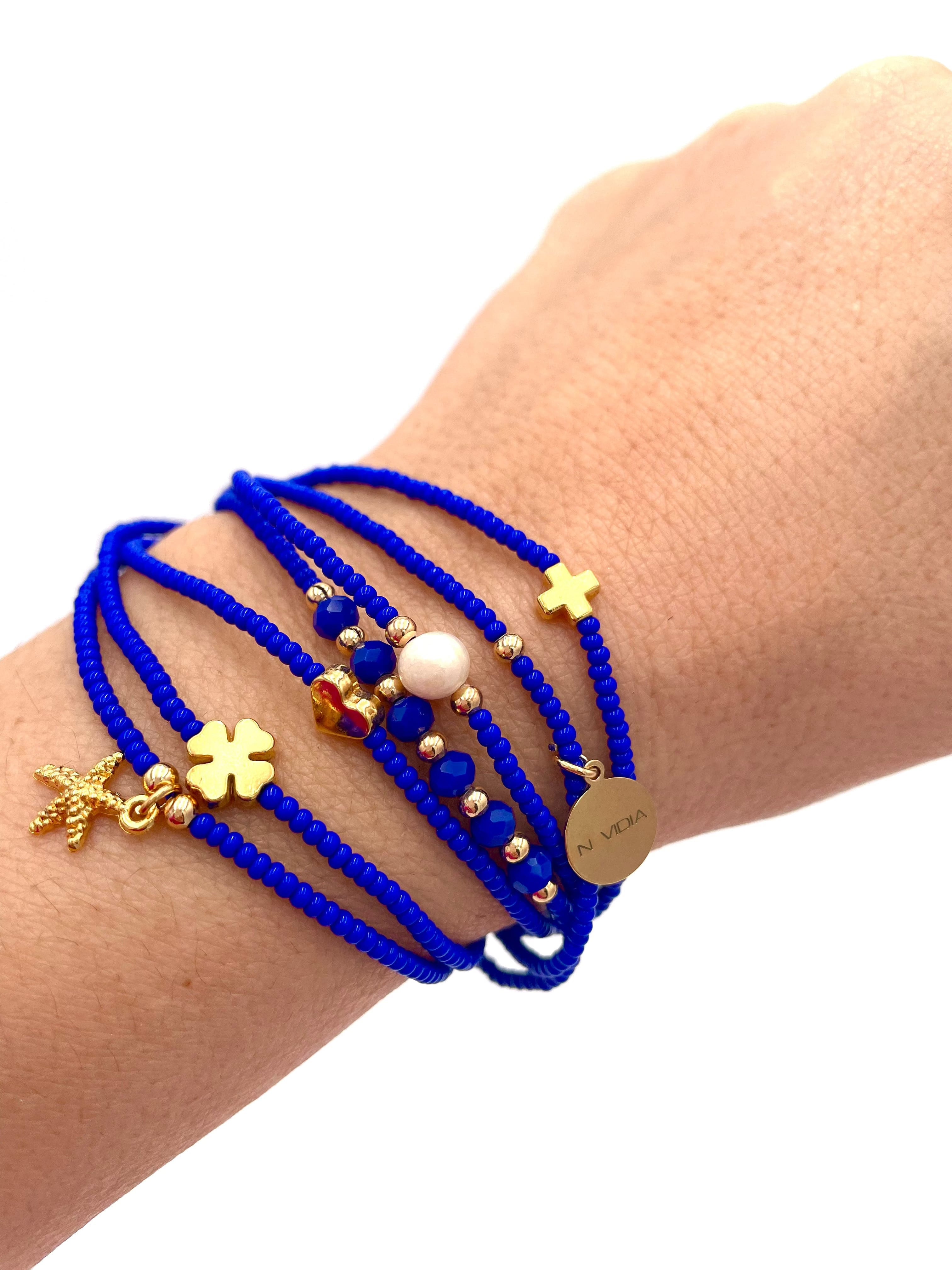 Mexoul Blue Handmade beaded 7 stran bracelet