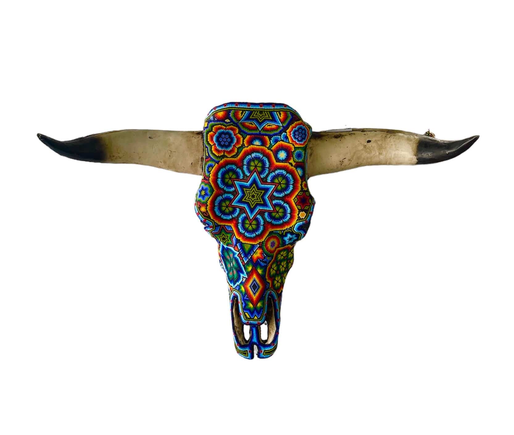 Mexoul BLUE STAR FLOWER Huichol art ox head
