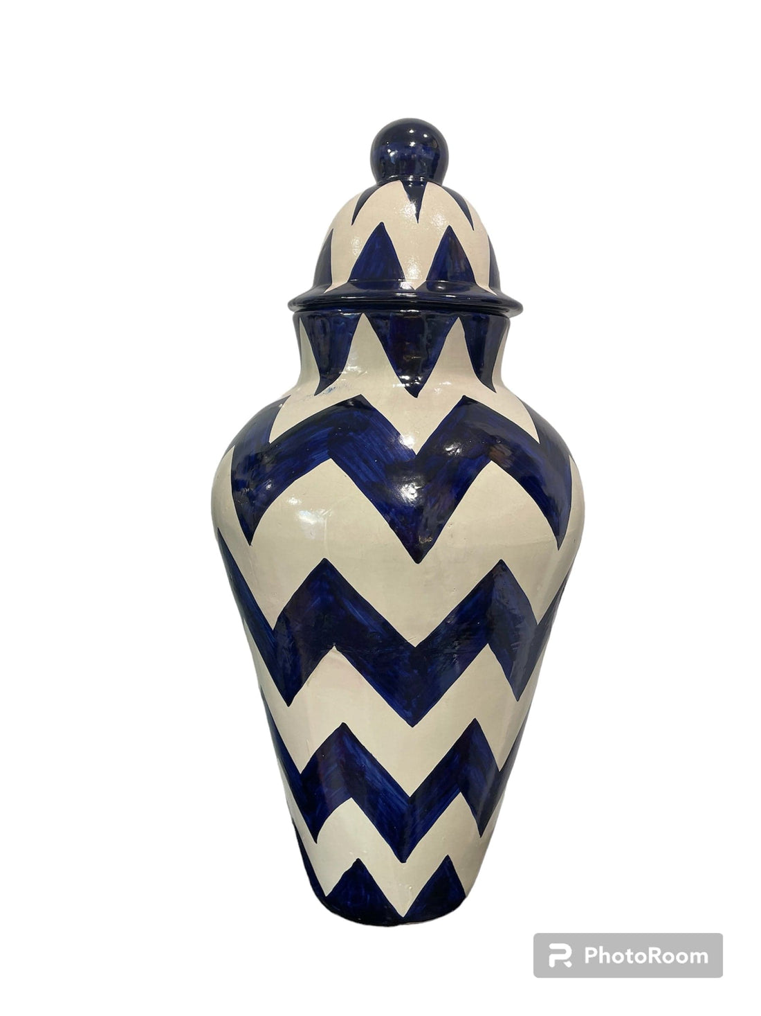 Mexoul Blue-white striped ceramic tibor