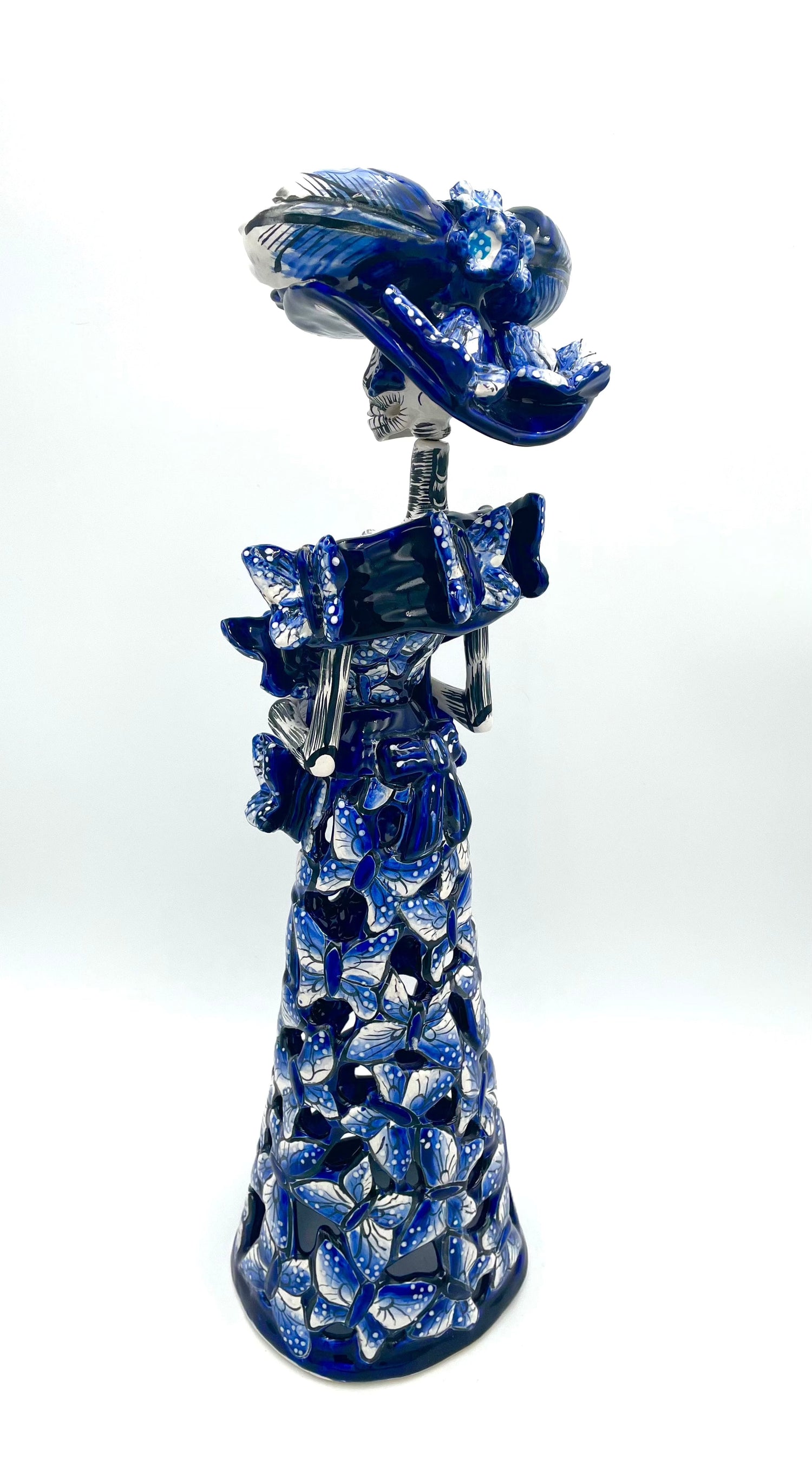 Mexoul Blue-white talavera catrina with butterflies dress