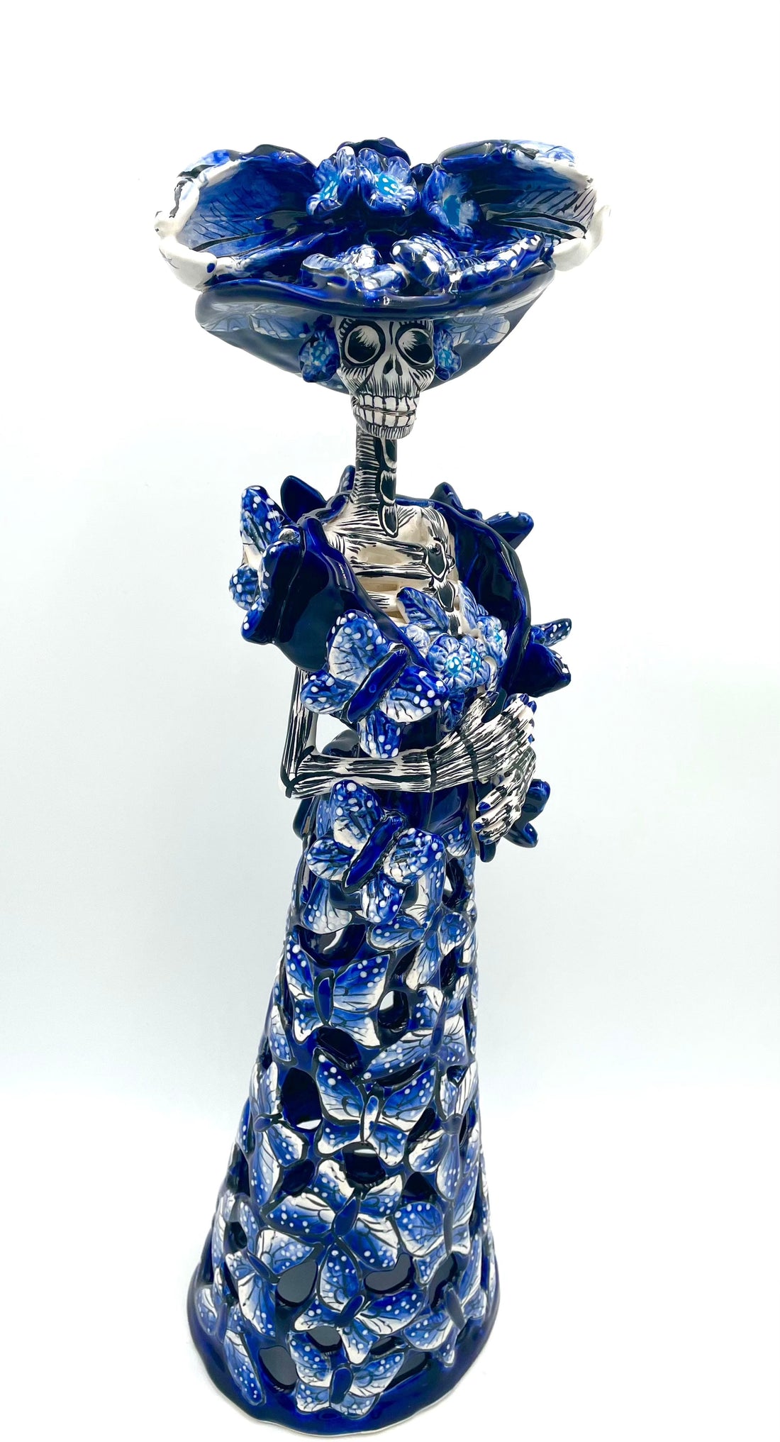 Mexoul Blue-white talavera catrina with butterflies dress