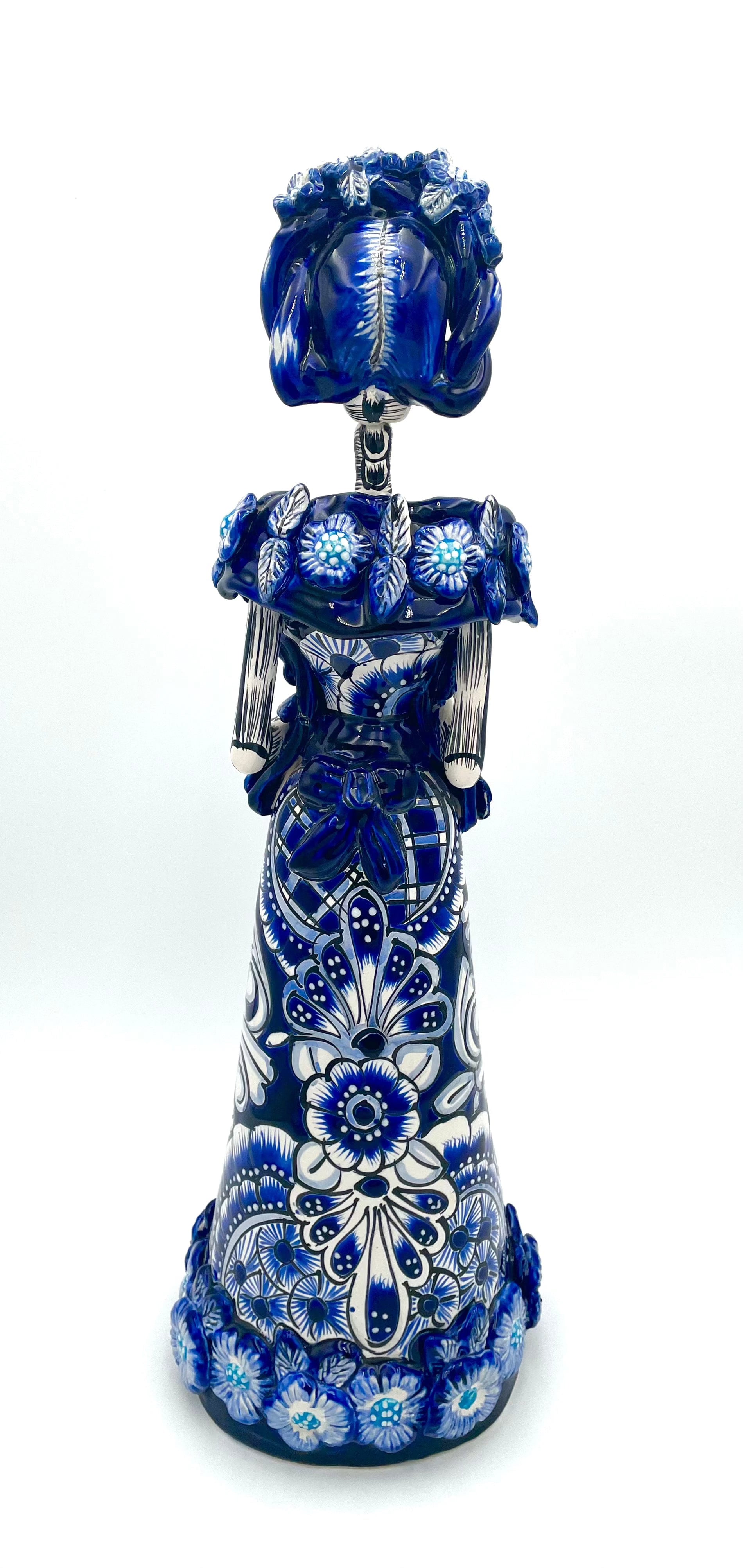 Mexoul Blue-white talavera catrina with flowers