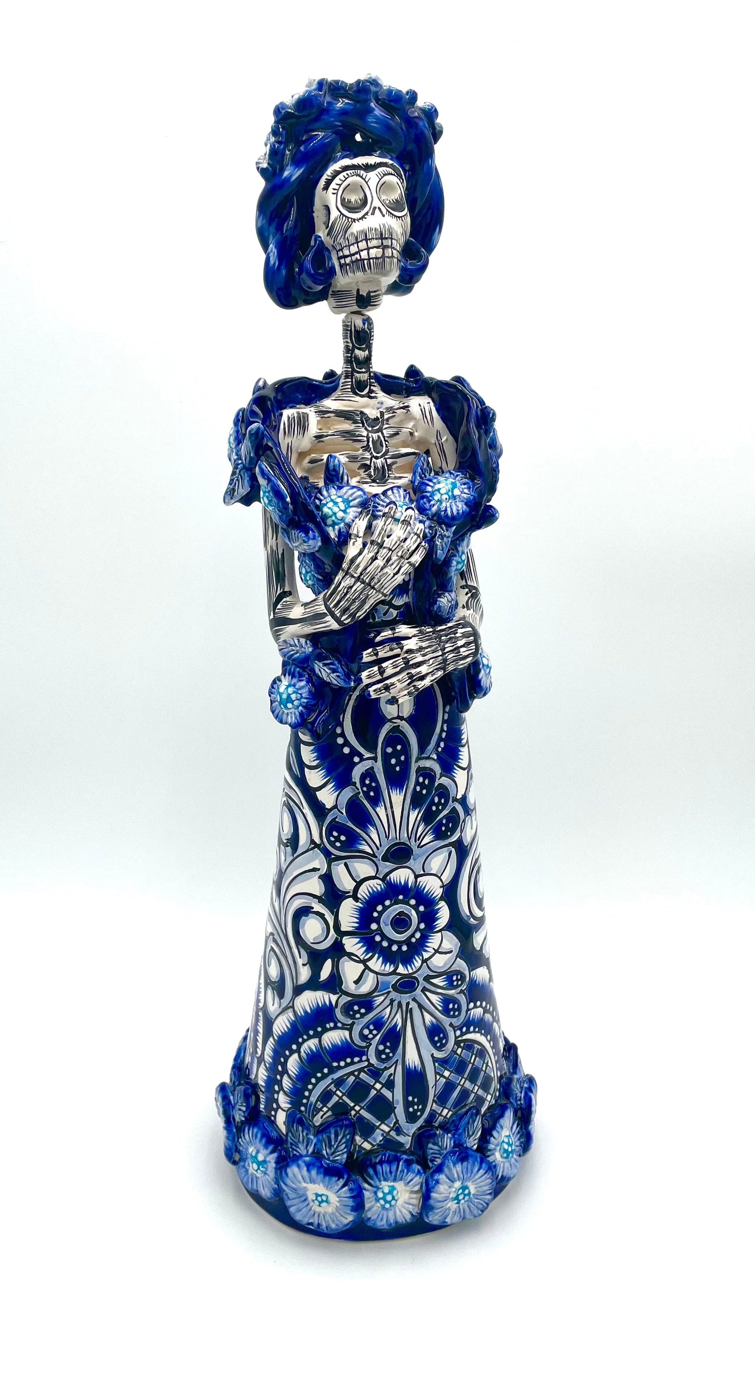 Mexoul Blue-white talavera catrina with flowers