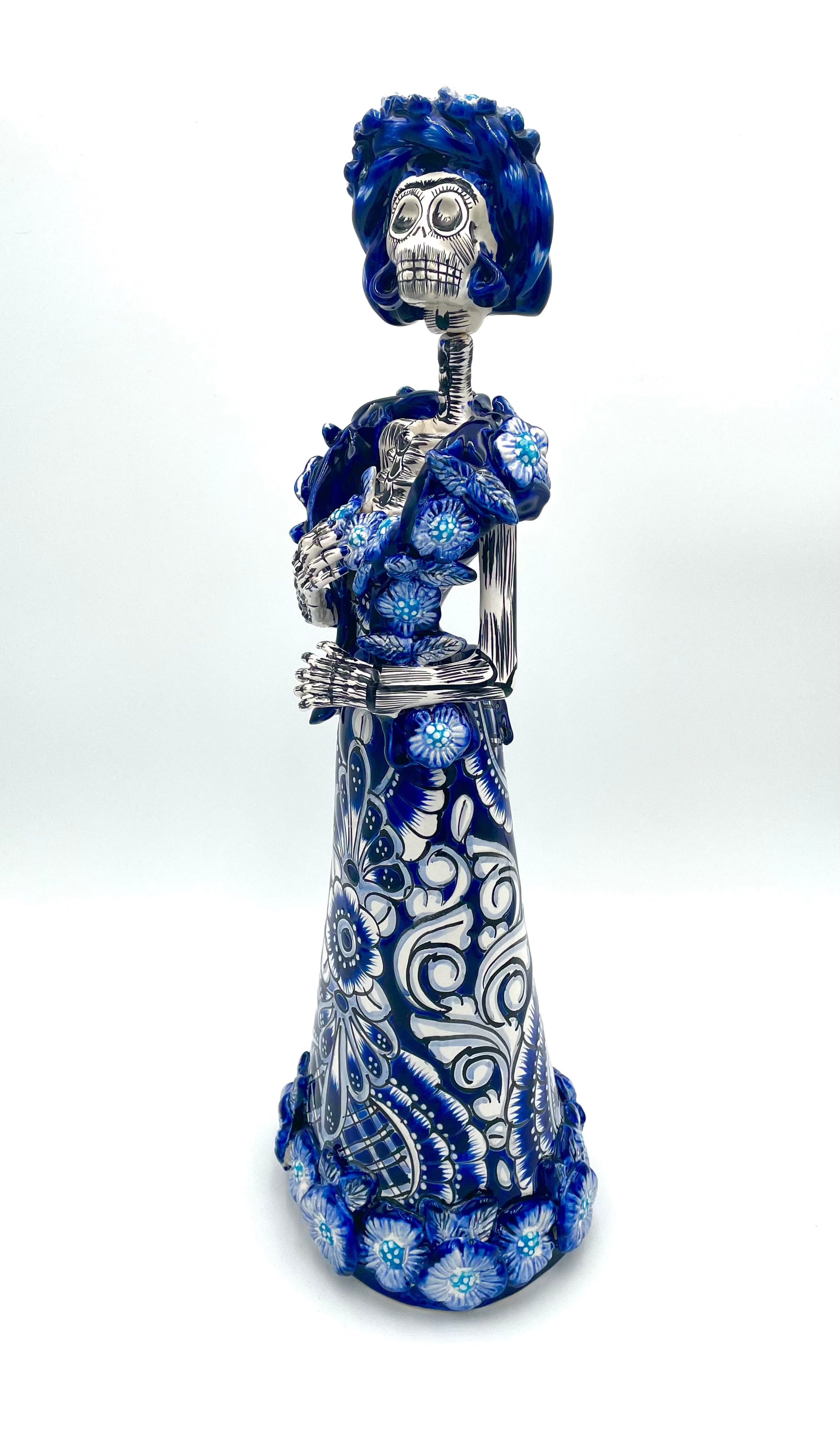 Mexoul Blue-white talavera catrina with flowers