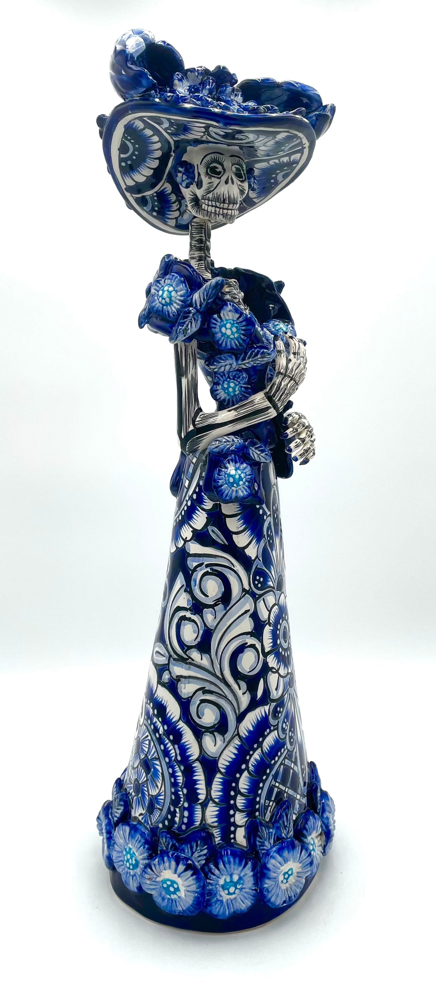 Mexoul Blue-white talavera catrina with flowers dress